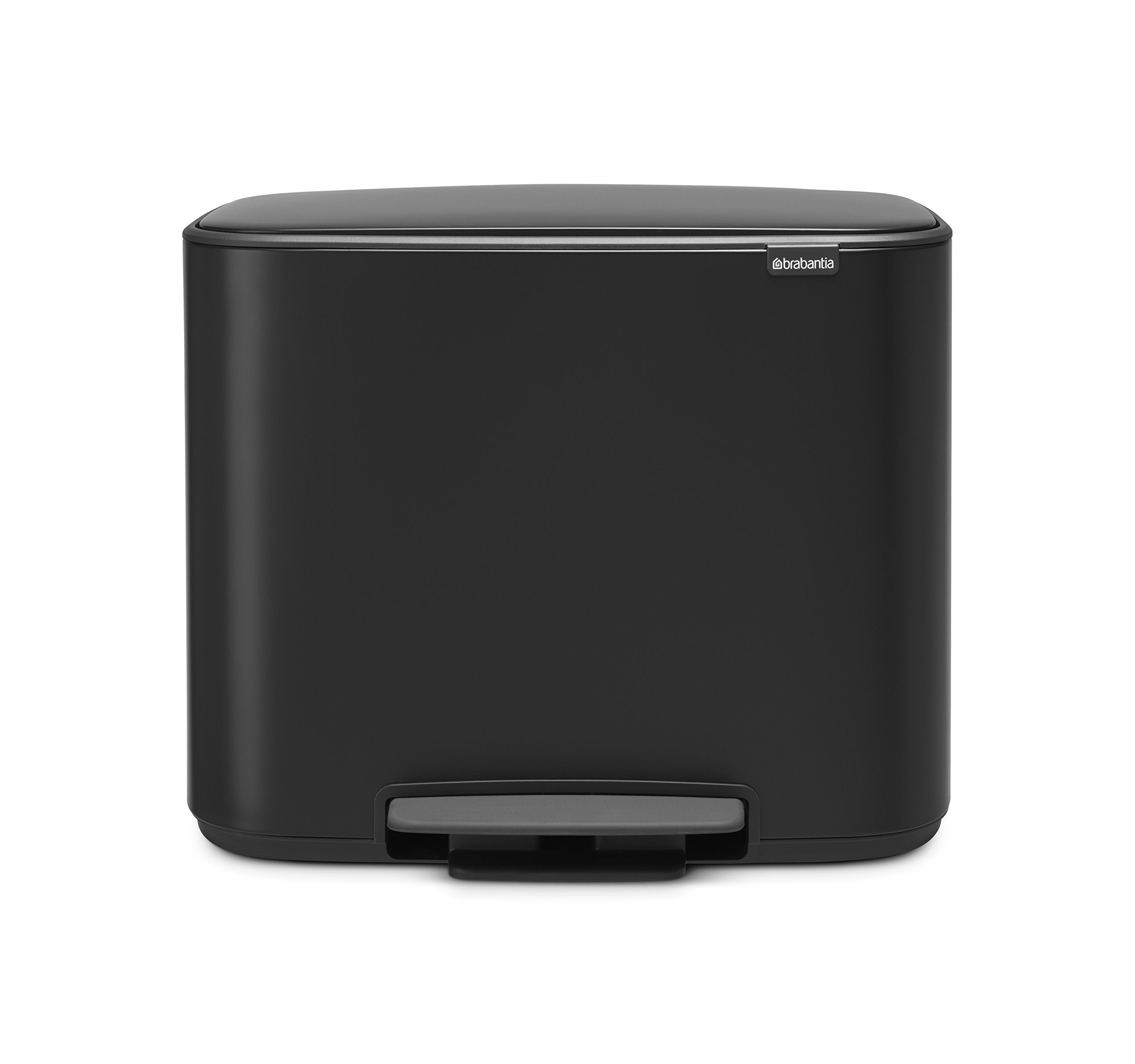 Brabantia Bo Step-On Pedal Trash Can - 3 + 6 Gal Inner Buckets (Matt Black) Waste/Recycling Garbage Can, Removable Compartments 