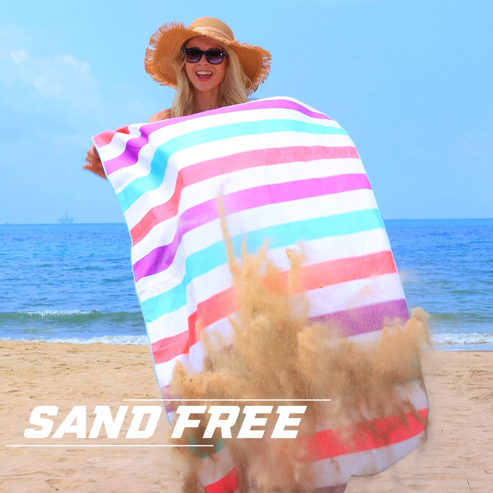 Exclusivo Mezcla 4 Pack Large Microfiber Quick Dry Beach Towels, Lightweight Sand-Free Cabana Stripe Pool Travel Camping Towel W
