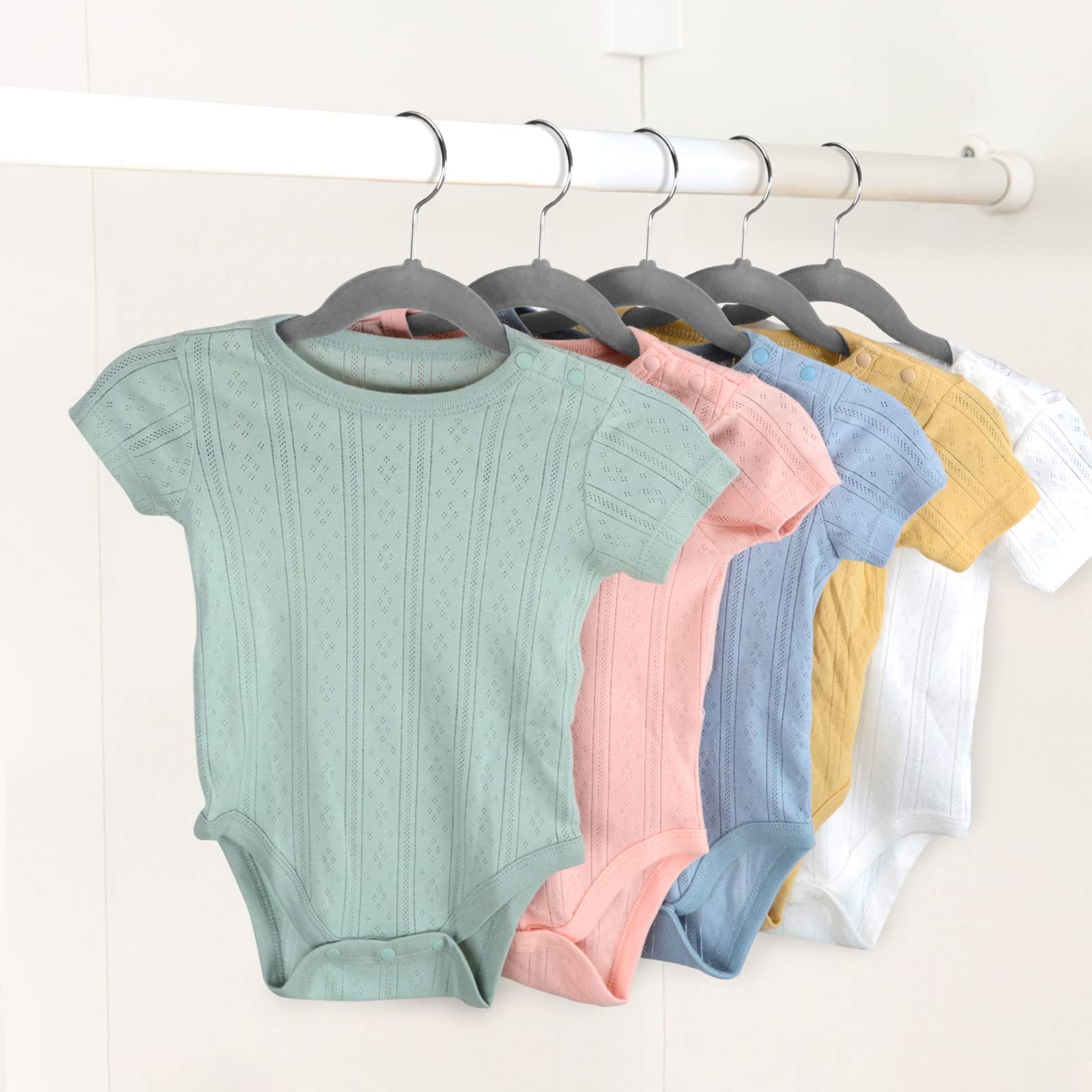 Tinfol 60 Pack Toddler Velvet Hangers, Gray Non-Slip Kids Hangers, Space Saving Felt Baby Hangers With 8 Velvet Hanger Clips And