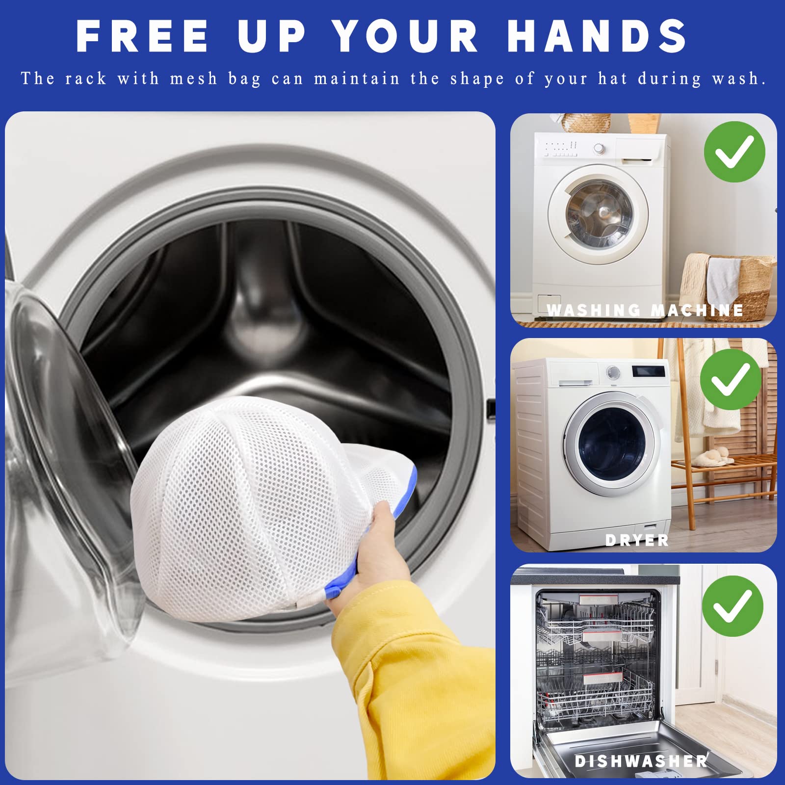 Hat Washer Cage For Washing Machine, Baseball Cap Washing Cage With Laundry Mesh Bag, Hat Cleaner For Flat & Curved Hats, Hat Ho