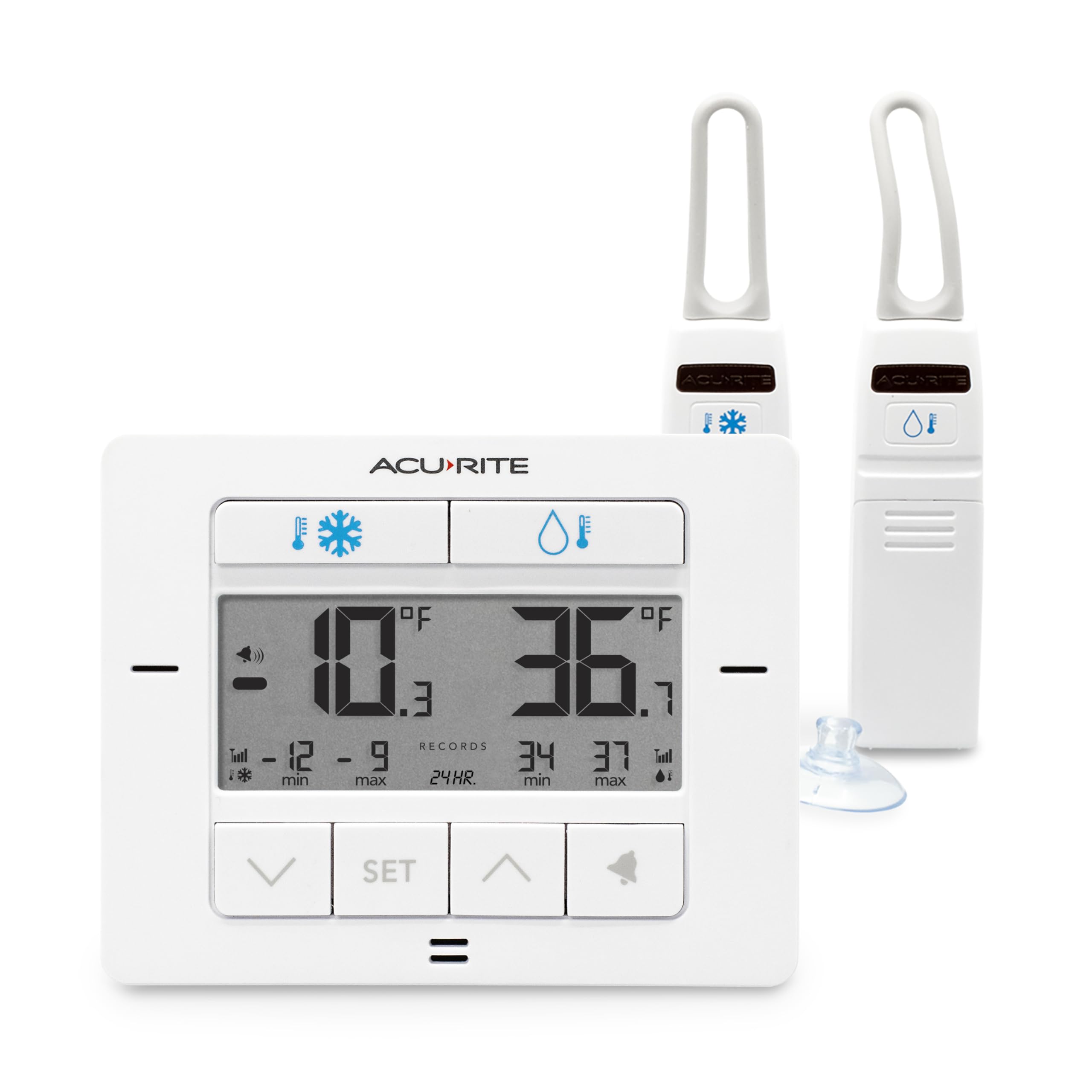 Acurite Matte White Digital Wireless Fridge And Freezer Thermometer For Home And Restaurants With Alarm And High/Low Temperature