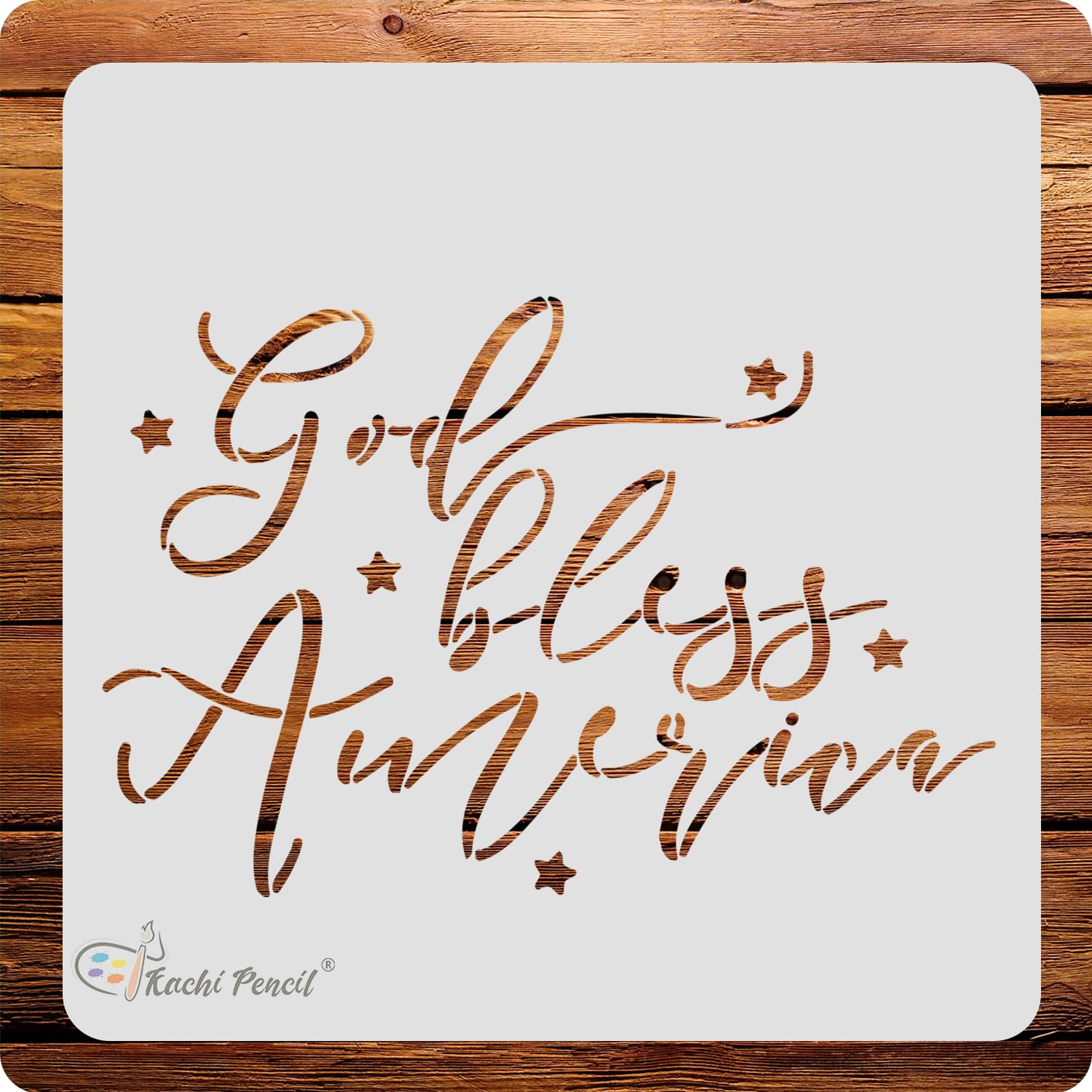Kachi Pencil God Bless America Script Independence Stencil For Craft Painting, Scrapbooking |, Size 6X6 Inch Reusable Stencils F