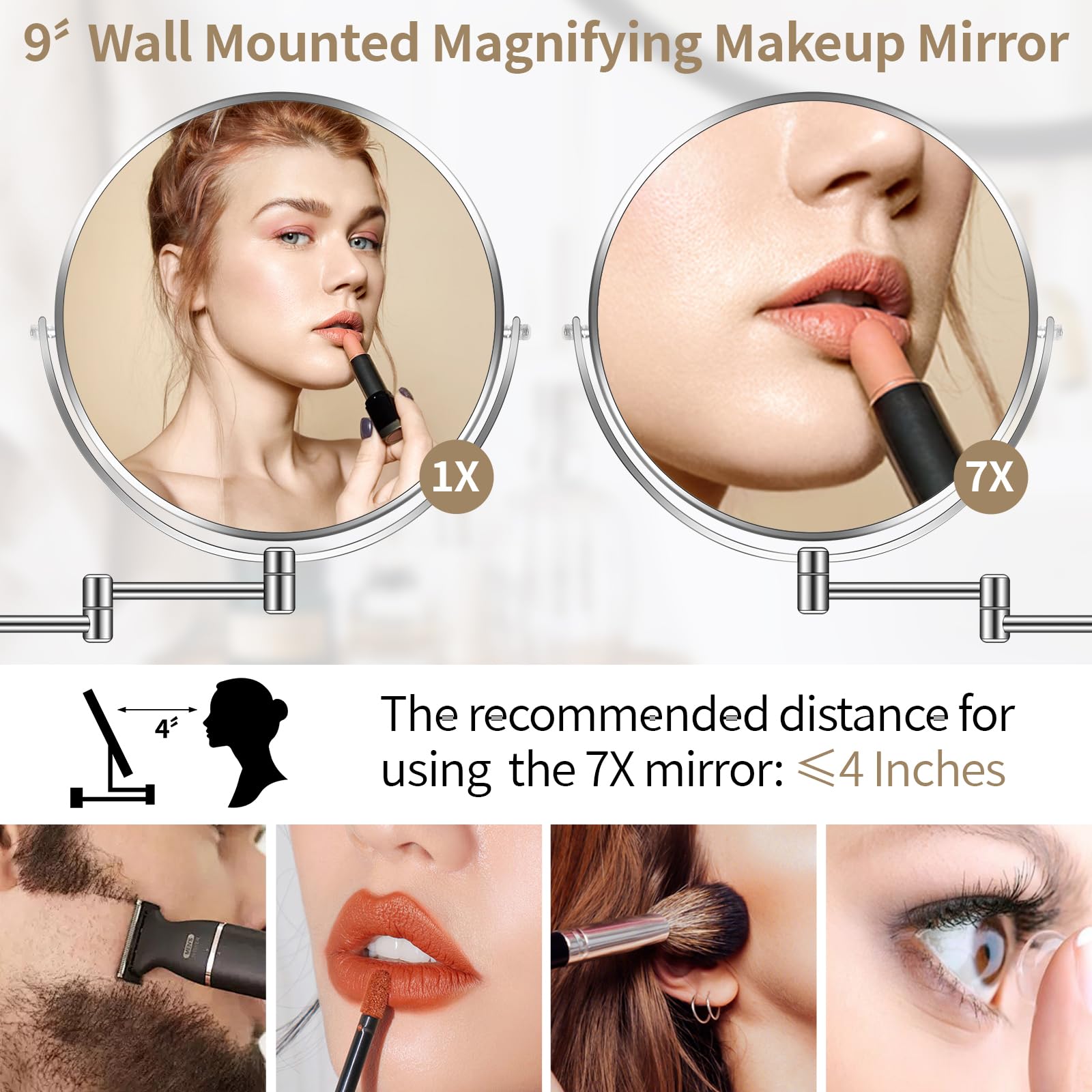 Btremary 9    Large Wall Mounted Makeup Mirror 1X/7X Double-Side Bathroom Magnifying Mirror 360 Swivel Vanity Mirror Extendable