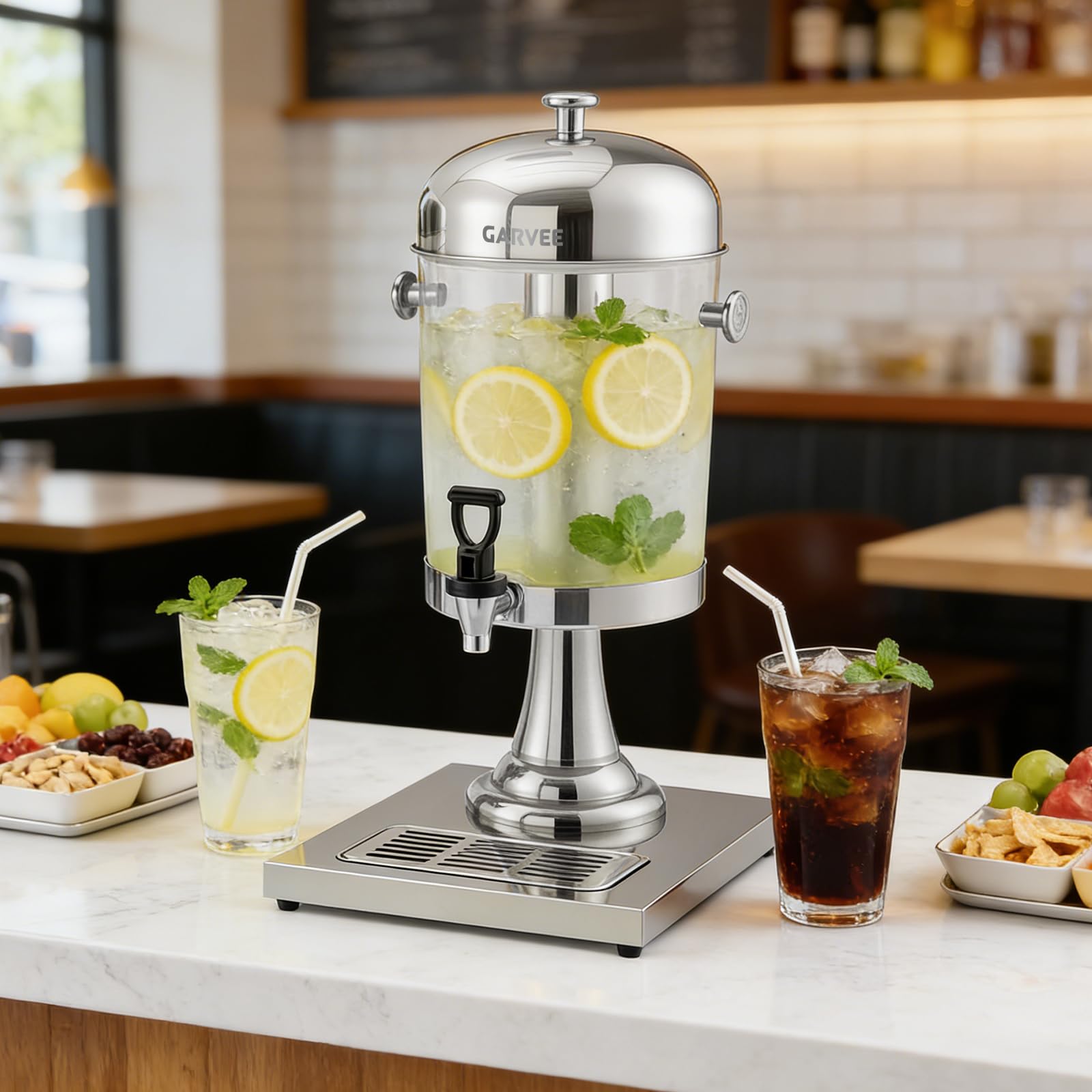 Garvee 2.2 Gallon Commercial Beverage Dispenser, Stainless Steel Beverage Dispenser with Ice Core, Stand & Spigot for Cold Juice