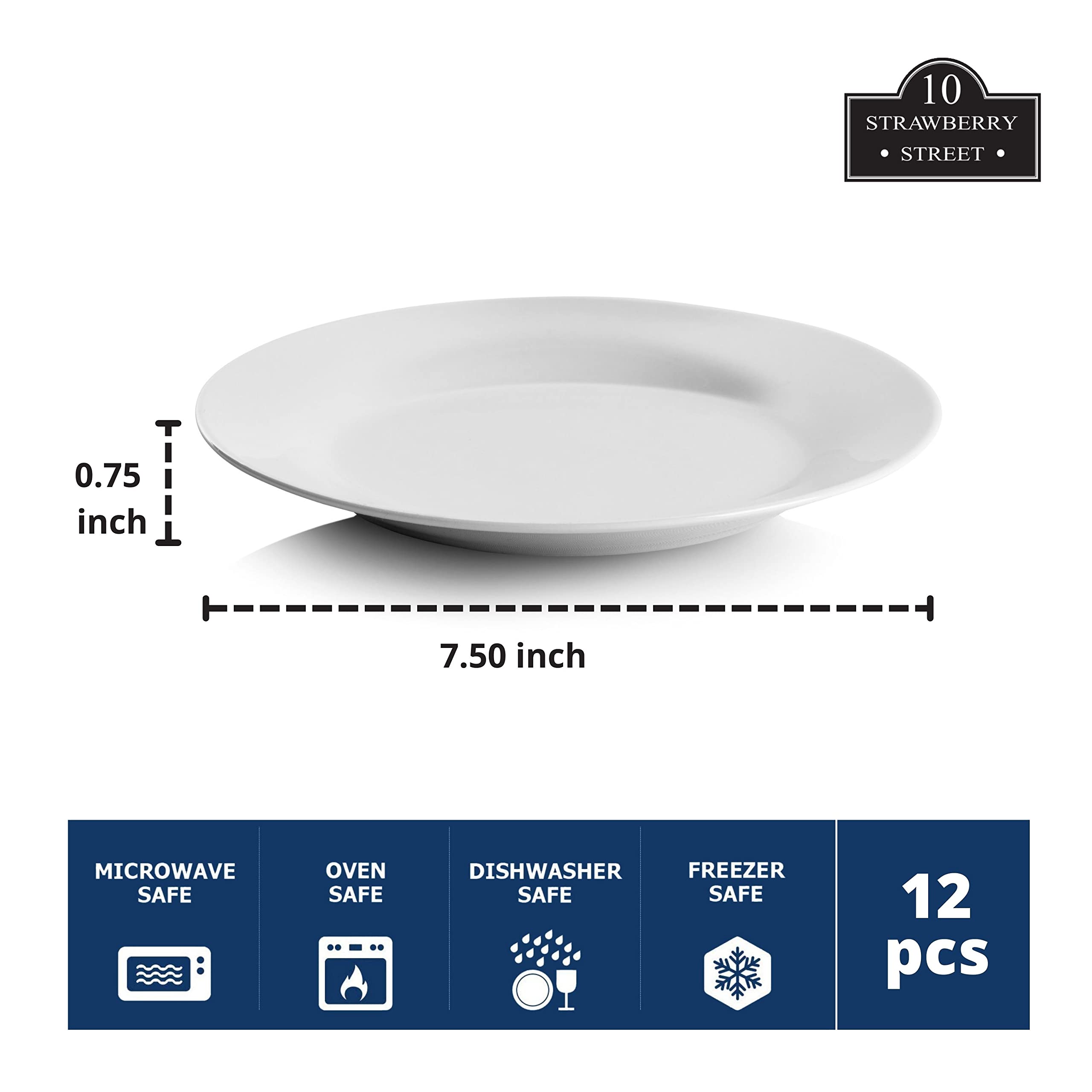 10 Strawberry Street 7.5'' Catering Round Salad/Dessert Plate, Set Of 12,White