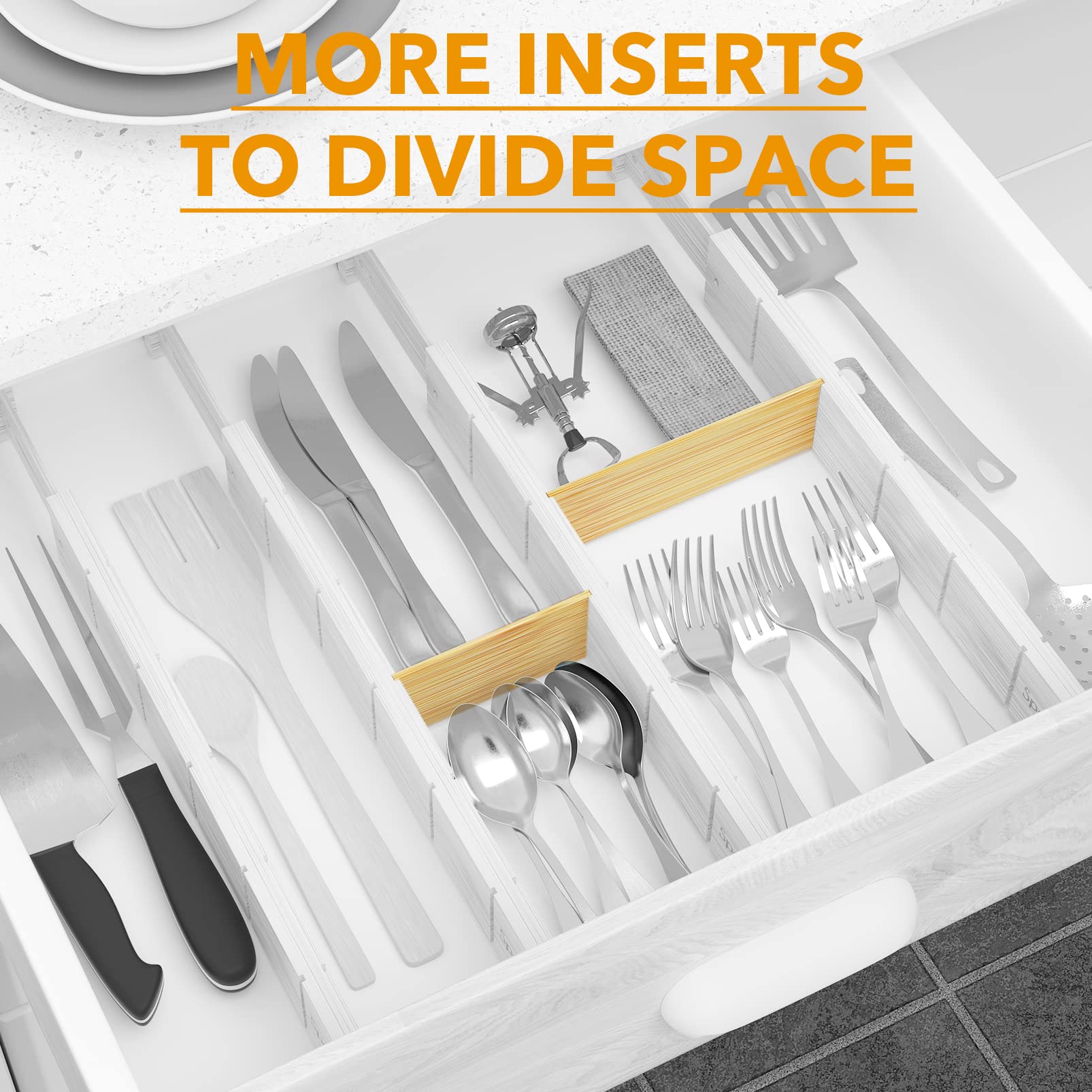 SpaceAid Bamboo Drawer Dividers, 9 Pack - Adjustable Size Inserts for Organizing Drawers, Natural Bamboo Color, Model ZZB-PP-9