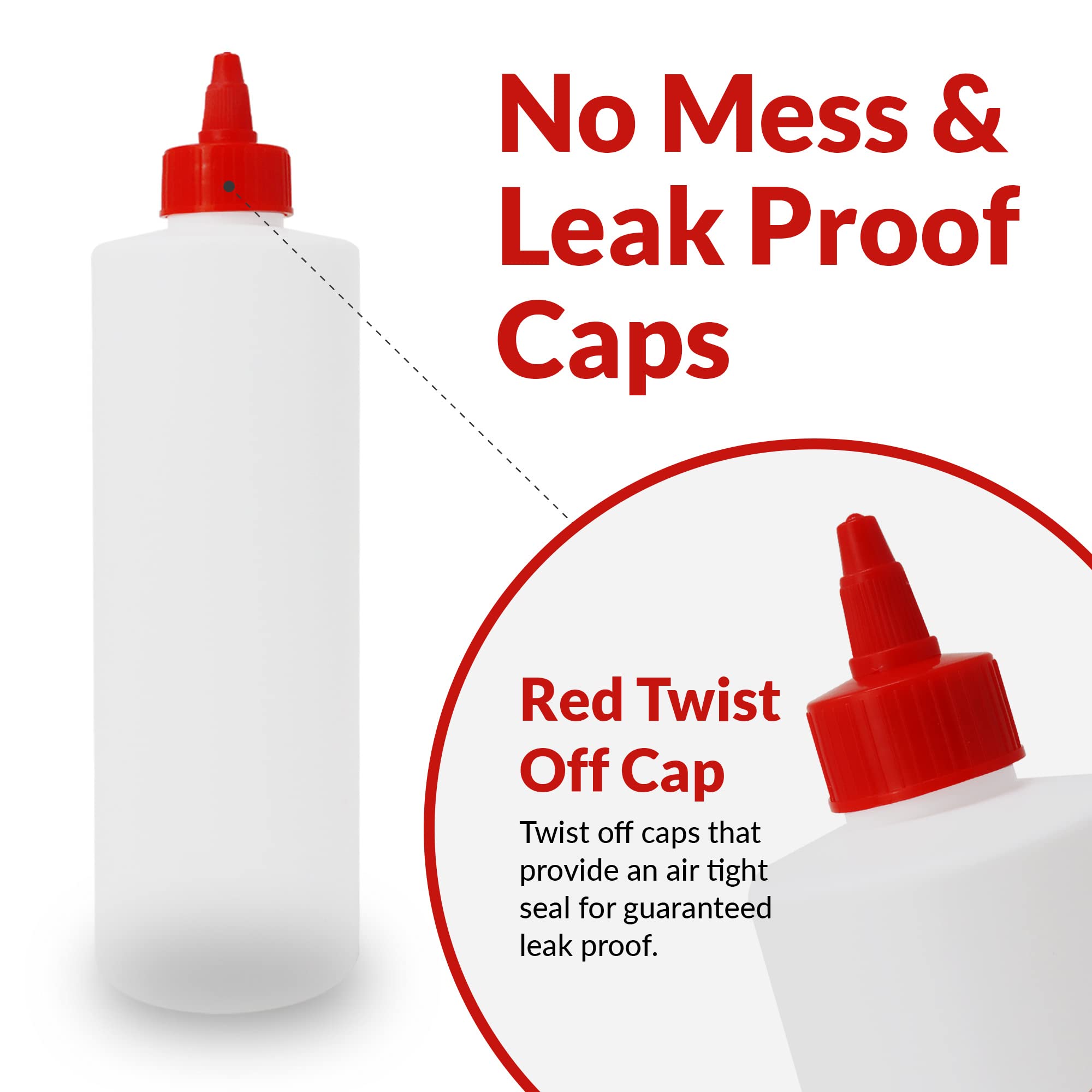 Reli. Plastic Squeeze Bottles, 16 Oz. | 8 Pack | Condiment Squeeze Bottles For Sauces | Clear W/Red Twist Cap | 16 Ounce Hot Sau