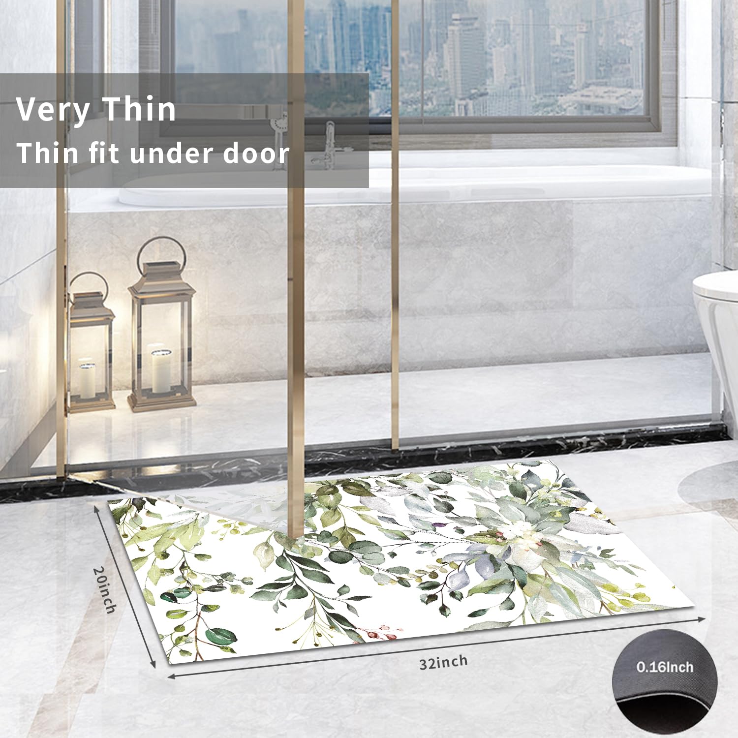 Muginyu Green Leaves Bathroom Rug Set 3 Piece, Spring Floral Boho Quick Dry Bath Mat Set Of 3,Eucalyptus Plant Minimalistthin Ru