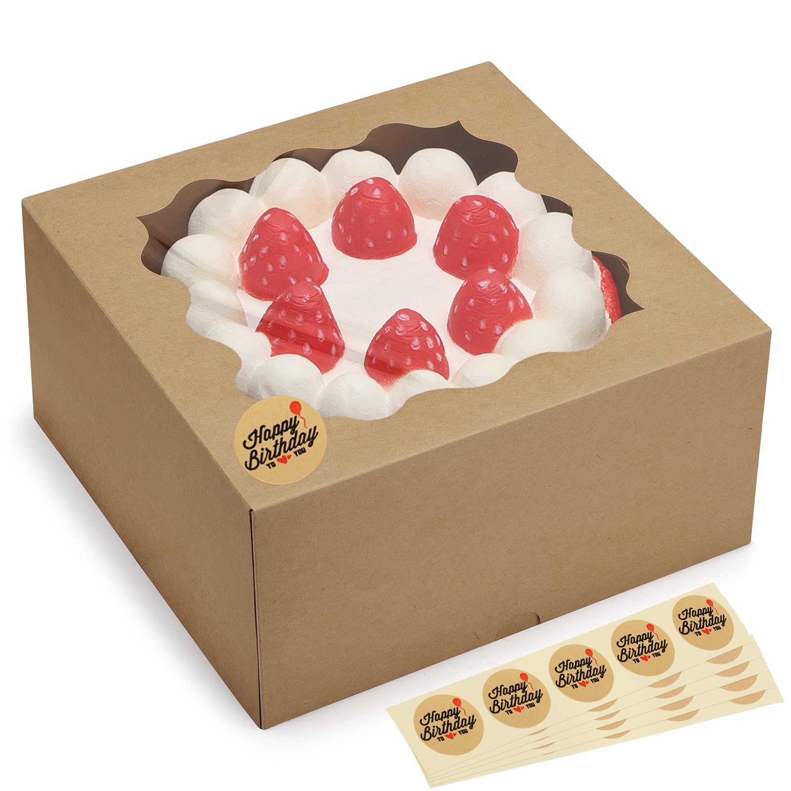 Eupako 10x10x5-Inches-Cake-Boxes-with-Window-25pcs-Brown-Bakery-Boxes for Pies  Cookies  Pastries  Chocolates  Birthday Party  Wedding