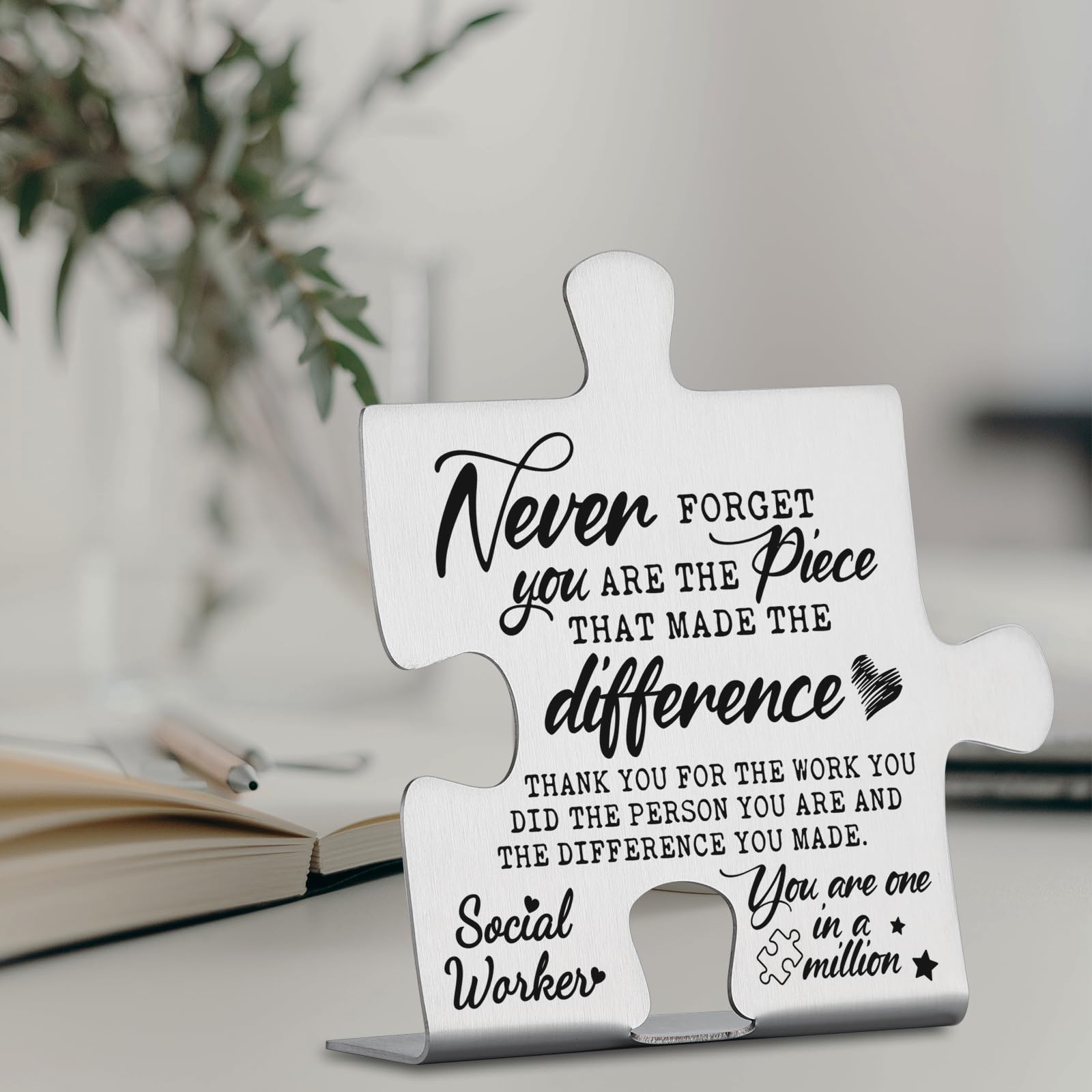 Social Worker Gifts, Thank You Appreciation Gifts for Social Workers Week Birthday Christmas Office Desk Decor Puzzle Piece Deco