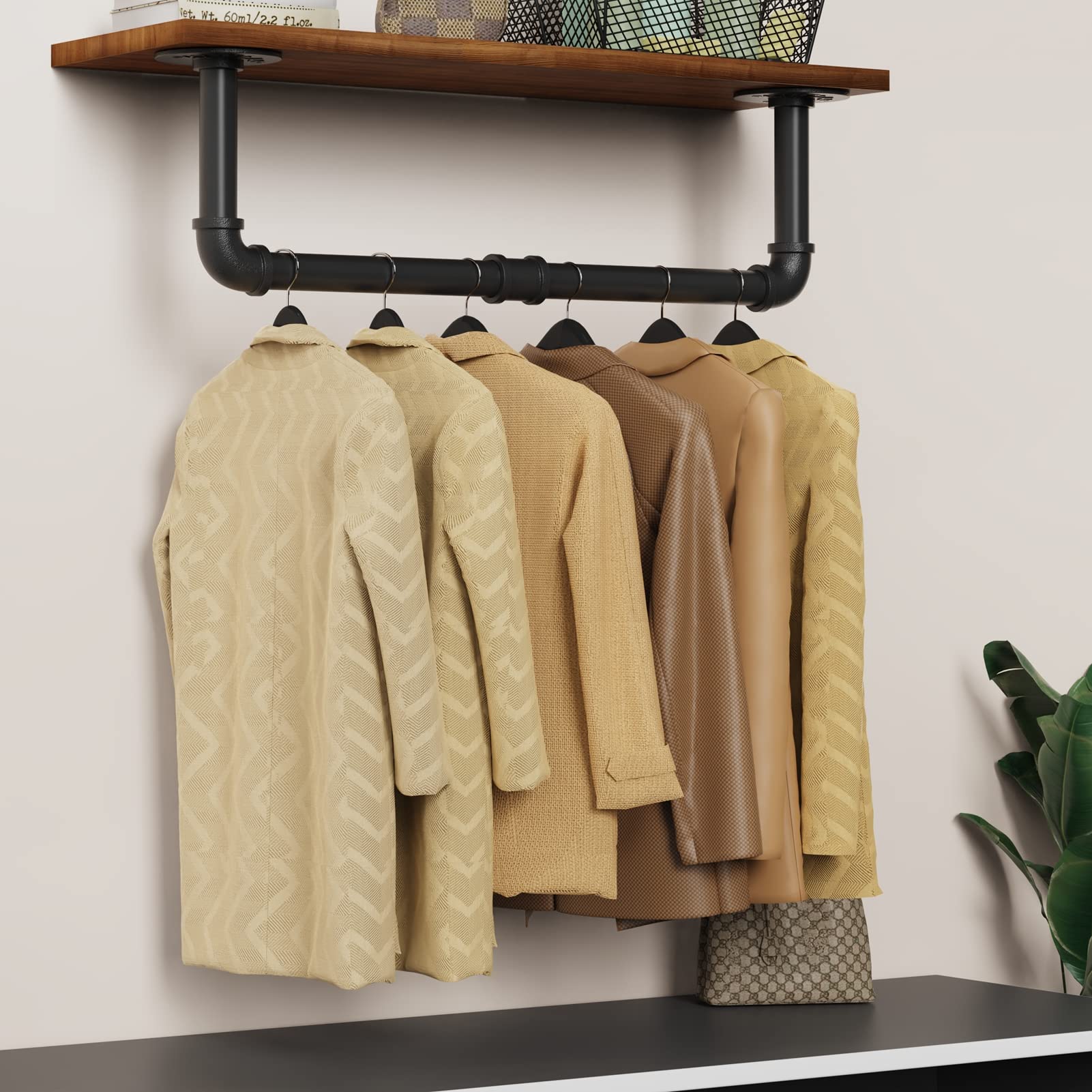 Ulspeed Wall Mounted Clothes Rack, 24In Industrial Pipe Wall Mount Clothing Rack, Space Saver Hanging Pipe Clothes Rack, Heavy D
