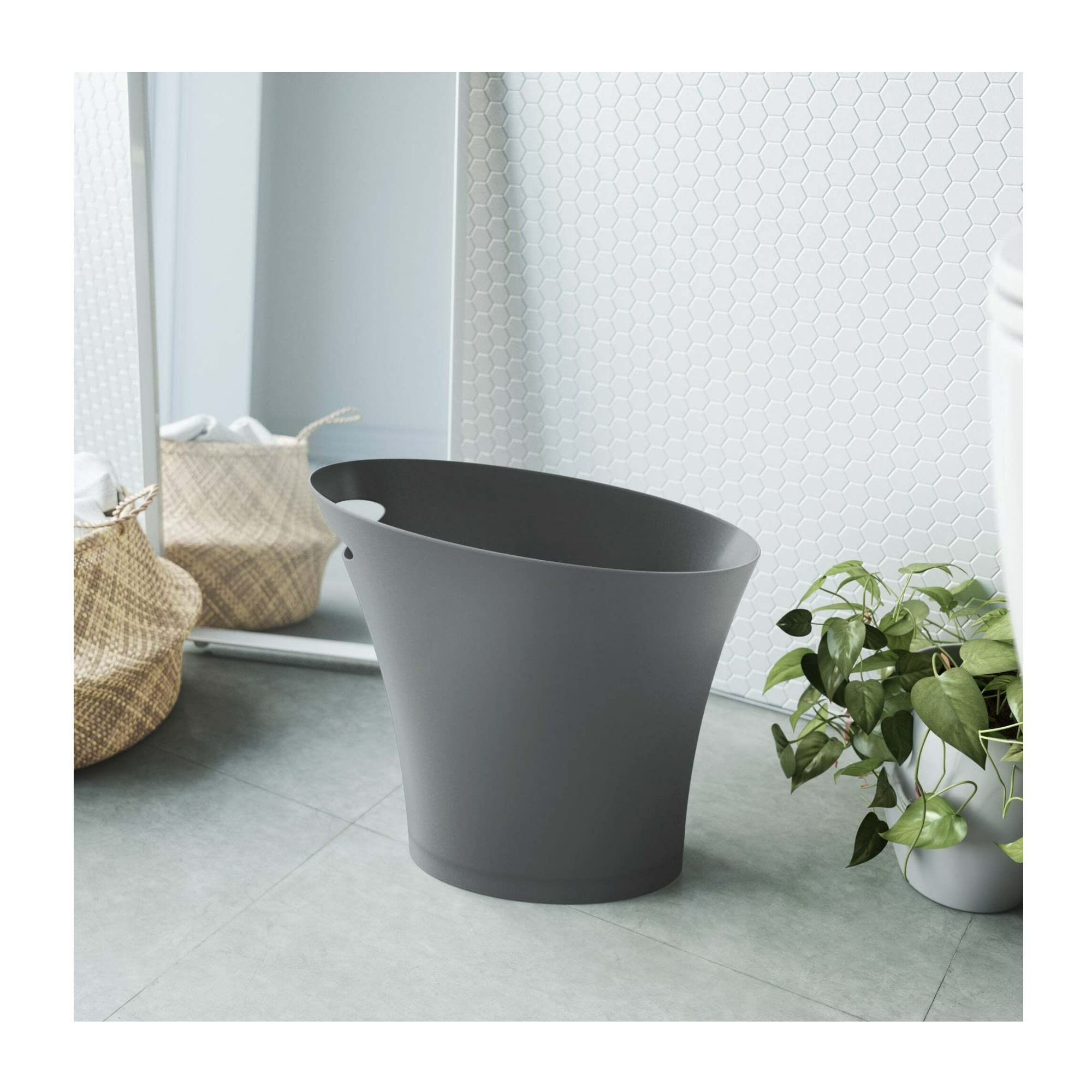 Umbra Skinny Sleek & Stylish Bathroom Trash, Small Polypropylene Garbage Can Wastebasket For Narrow Spaces At Home Or Office, Si