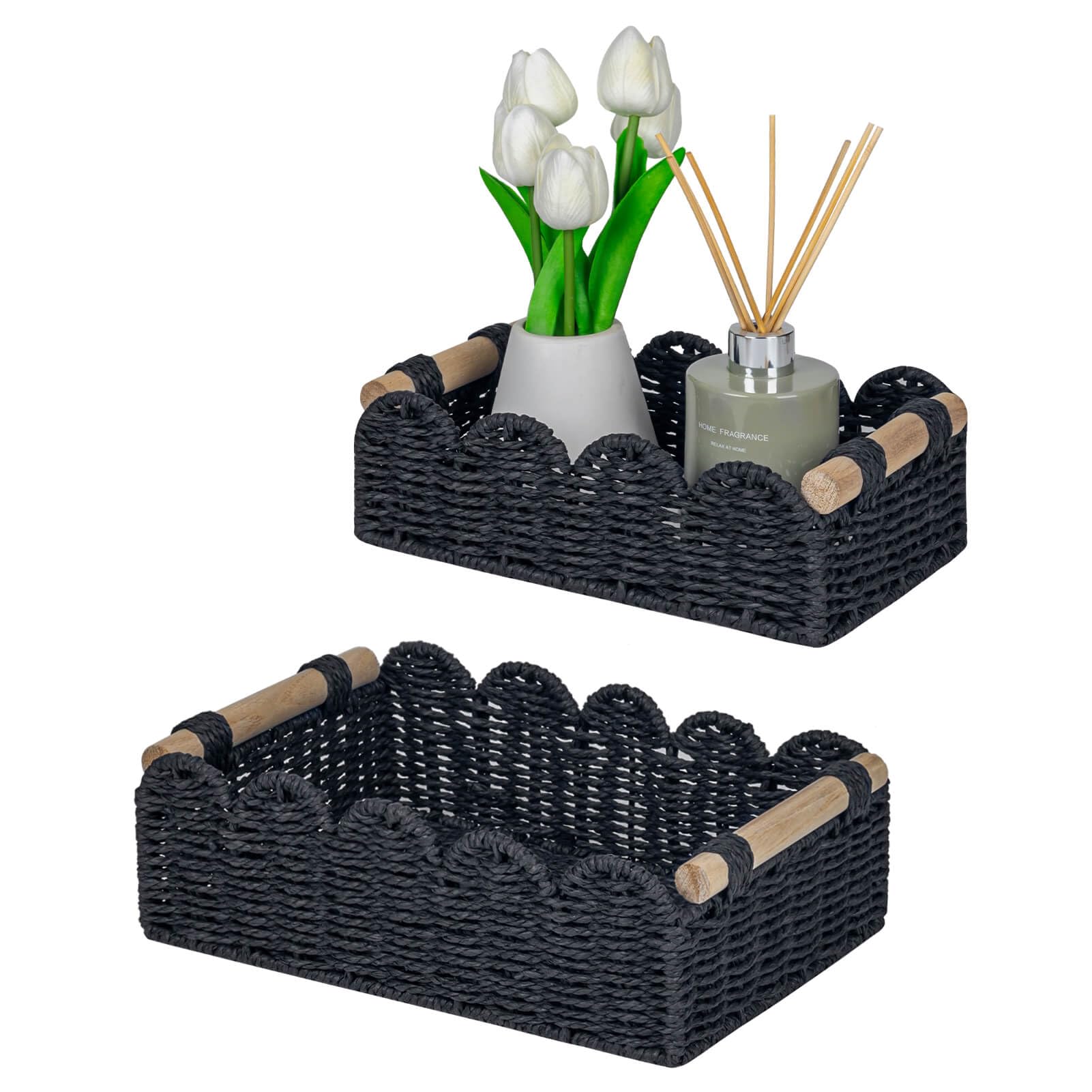 CubesLand Scalloped Edge Decor Baskets for Home, Living Room, Toilet Paper Storage Basket for Over Toilet Shelf, End Table,Shelv