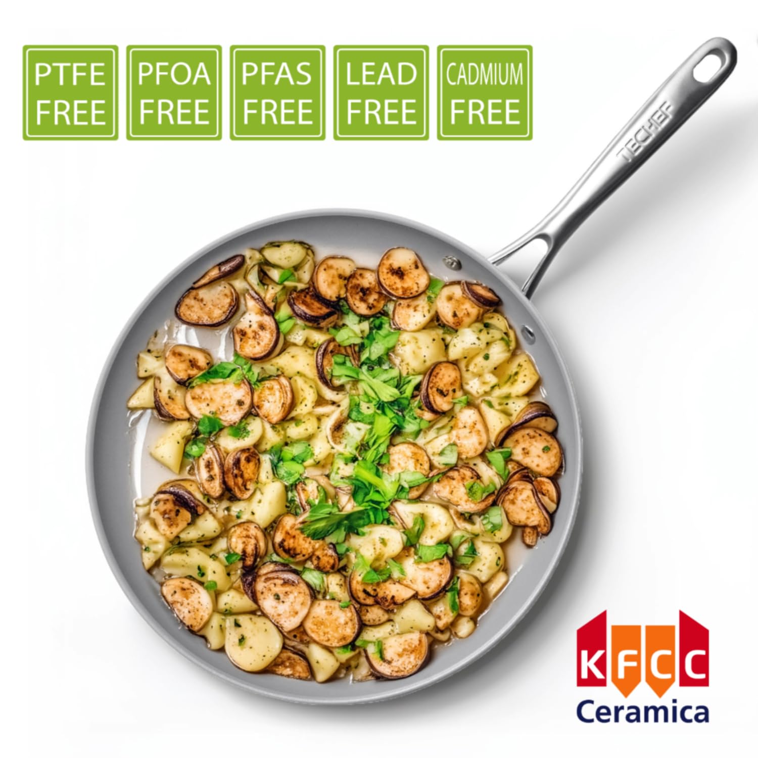 Techef - Ceraterra 10 Ceramic Nonstick Frying Pan Skillet, (Ptfe, Pfas, And Pfoa Free), Dishwasher Oven Safe, Stainless Steel Ha