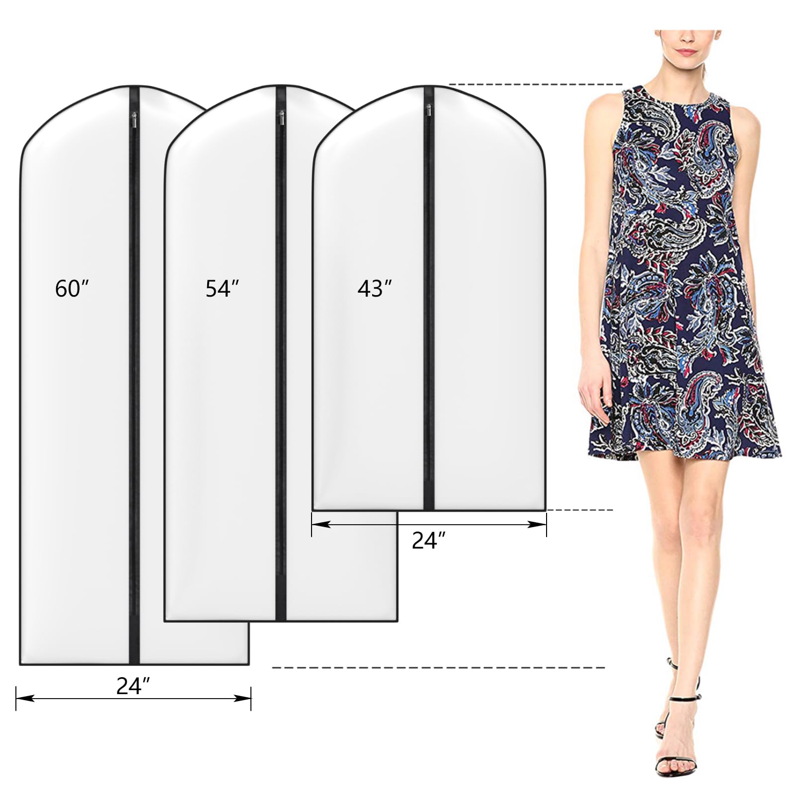 Zilink Clear Dress Bags For Storage 60'' Garment Bags For Hanging Clothes Dress Cover For Closet With Full Zipper Set Of 10