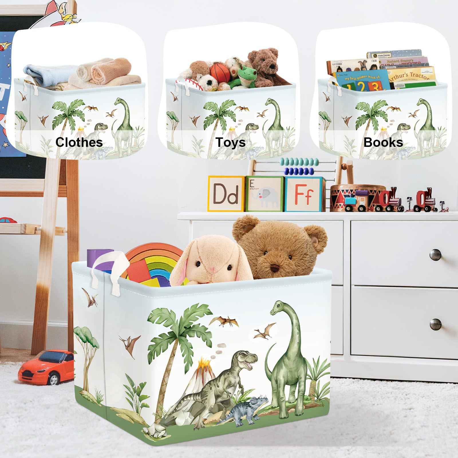 Huumonss Dinosaurs Baby Laundry Hamper Collapsible Clothes Kids Storage Basket Palm Tree Large Boys Girls Gift Toy Box Bin For N