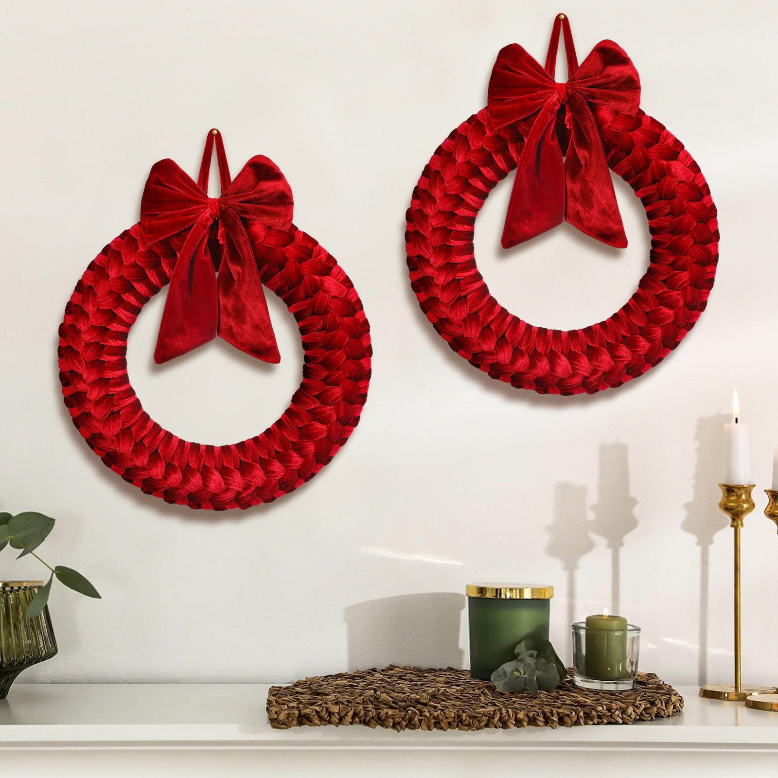 Barydat Christmas Velvet Wreath 14 Wreaths for Front Door Velvet Christmas Wreath Ornament with Bow for Party Table Fireplaces P