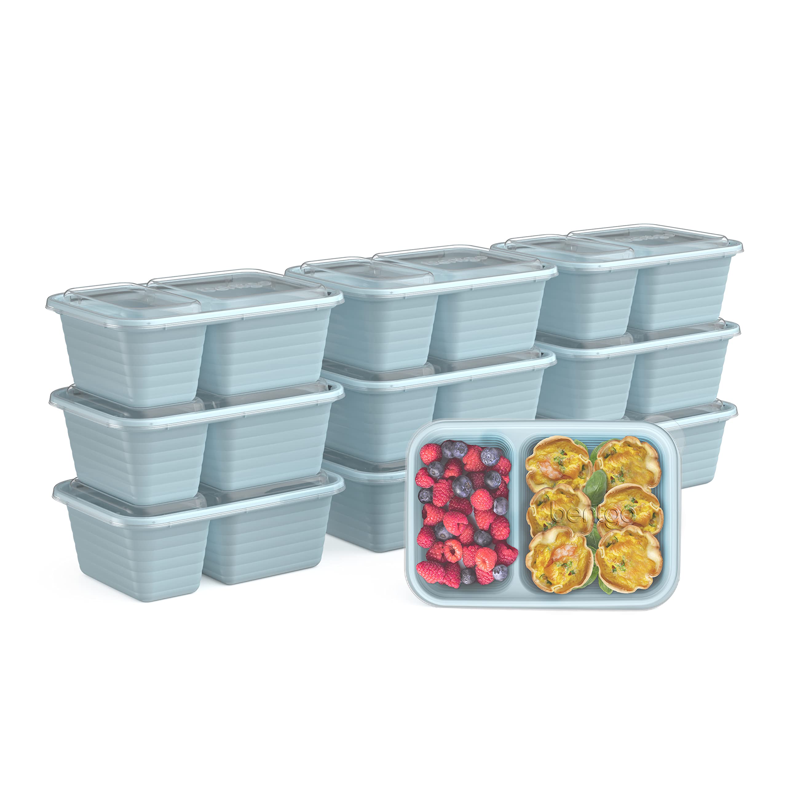 Bentgo Prep - 2-Compartment Snack Containers with Custom-Fit Lids - Reusable, Microwaveable, Durable BPA -Free, Freezer and Dish