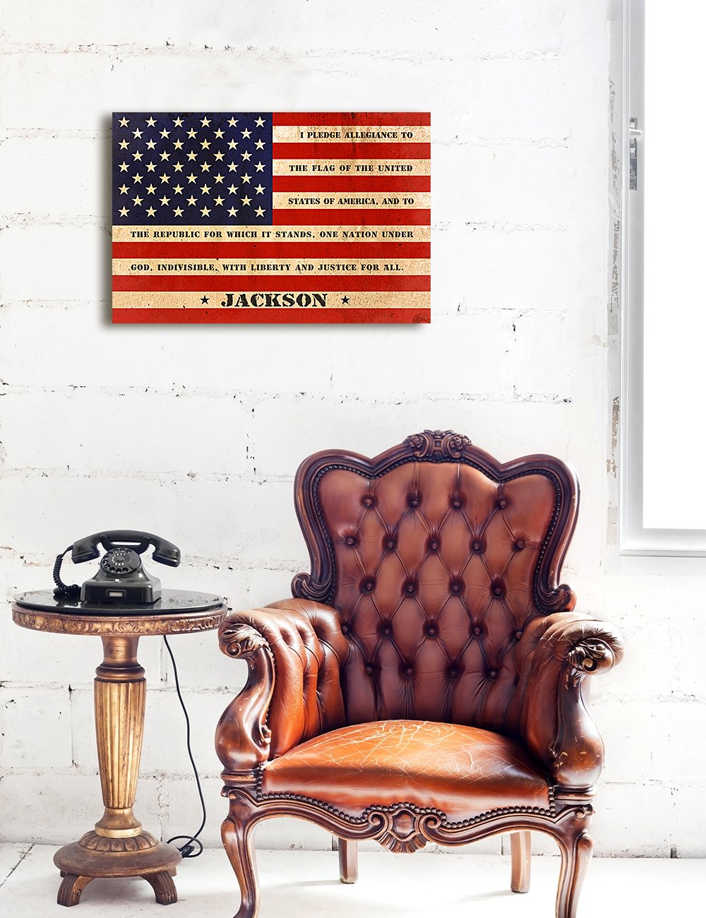 Ipic - American Flag, Personalized Canvas Print With Family Name And Oath, Custom Canvas Wall Art For Independent Day, Thanksgiv