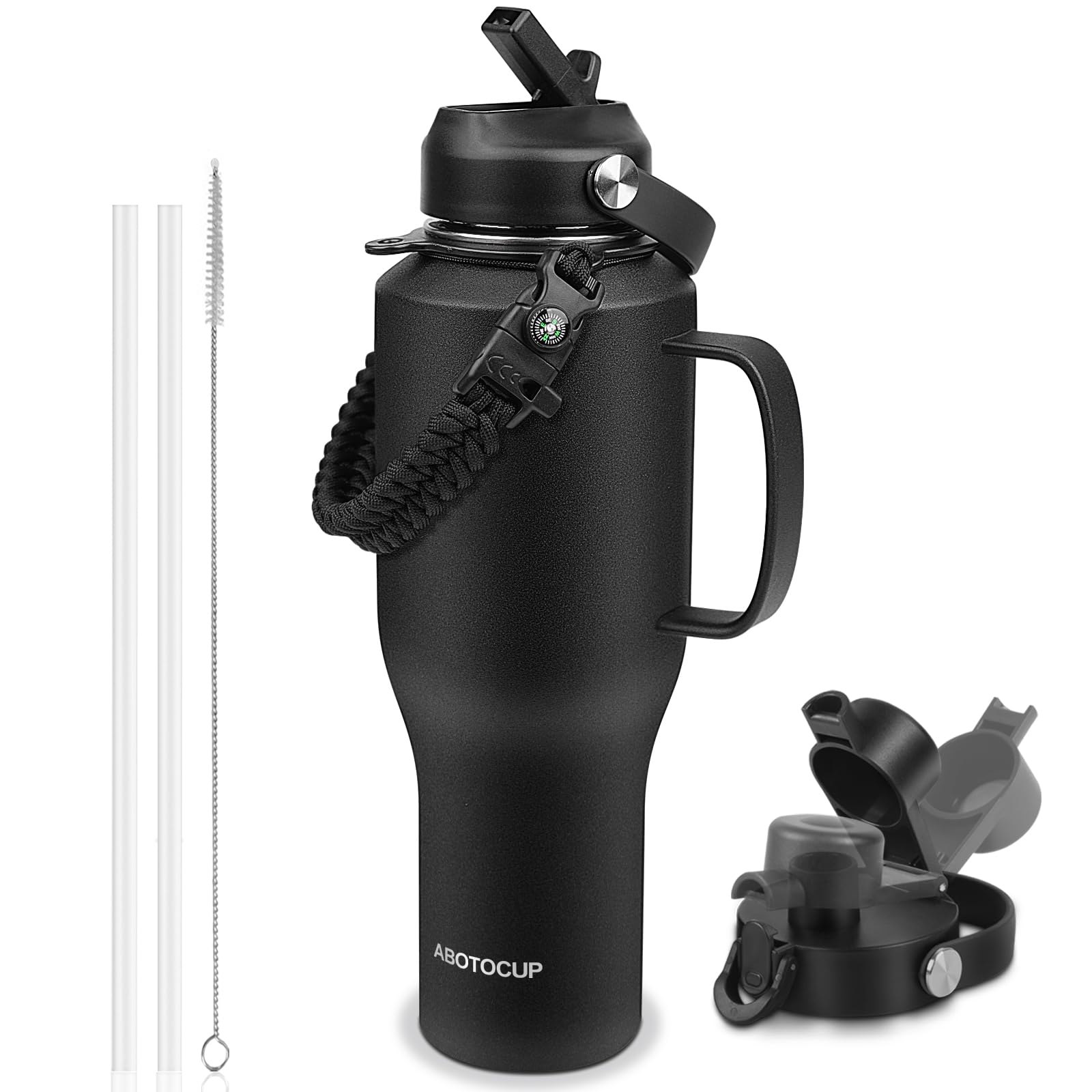 ABOTOCUP Water Bottle 40oz, Insulated Water Bottle with Handle & Straw Lids, Stainless Steel Water Bottles Fits in Any Car Cup H