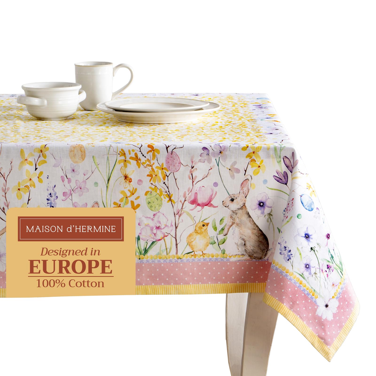 Maison d Hermine Table Cloth Rectangle Table 100% Cotton 70 x 140 Inches Tablecloth Reusable Decorative for Dining Room, Farmho
