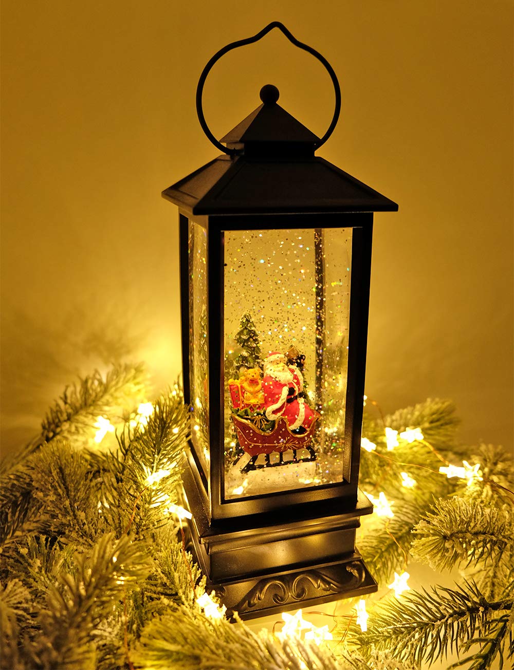 Eldnacele Singing Battery Operated & Plug-in Musical Lighted Christmas Snow Spinning Water Glittering Snow Globe Lantern Home De