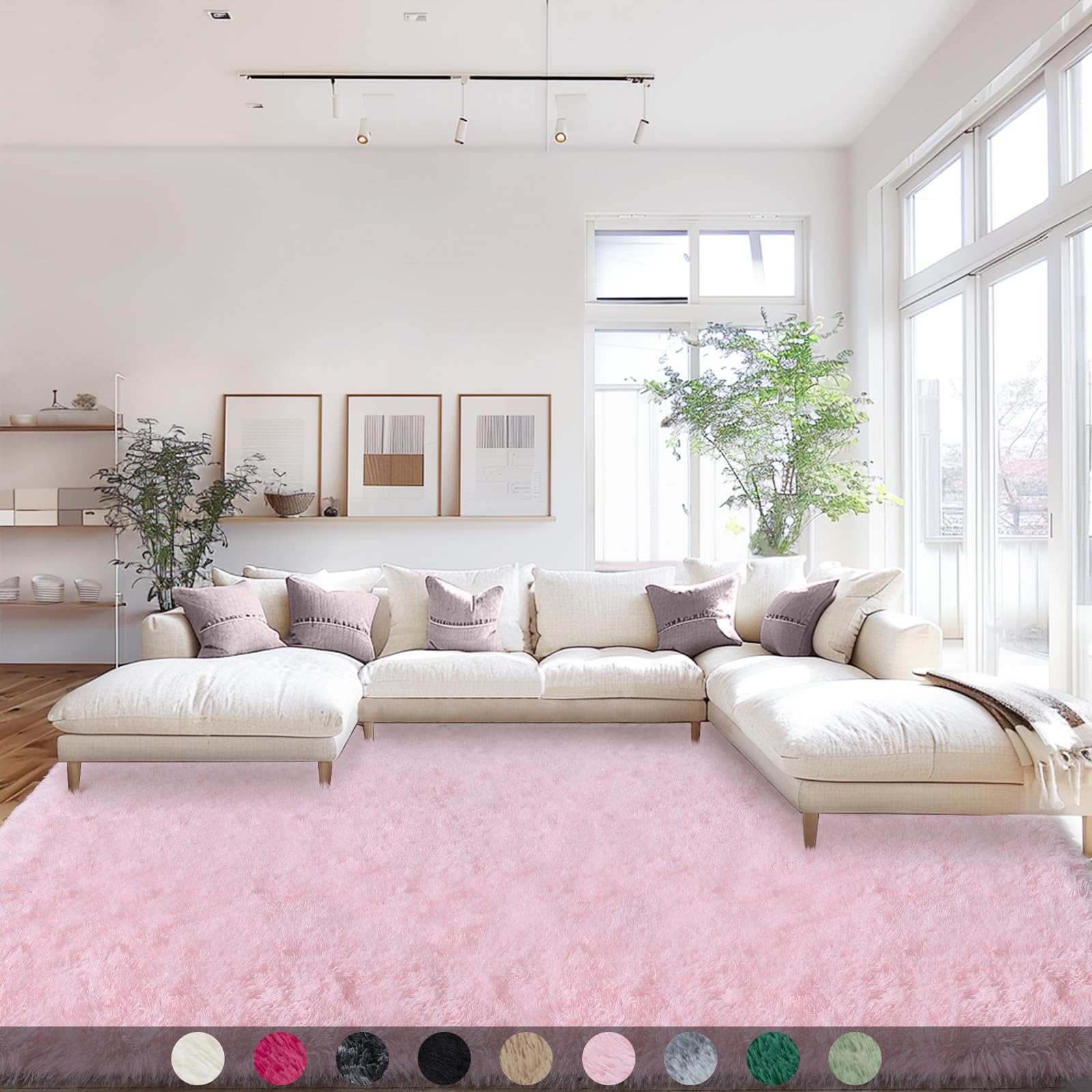 Mugorn Pink Area Rugs 9x12 Living Room, Large Fluffy Rugs for Bedroom, Soft Carpet Shag Kids Room Rug, Non-Slip Fuzzy Rugs Indoo
