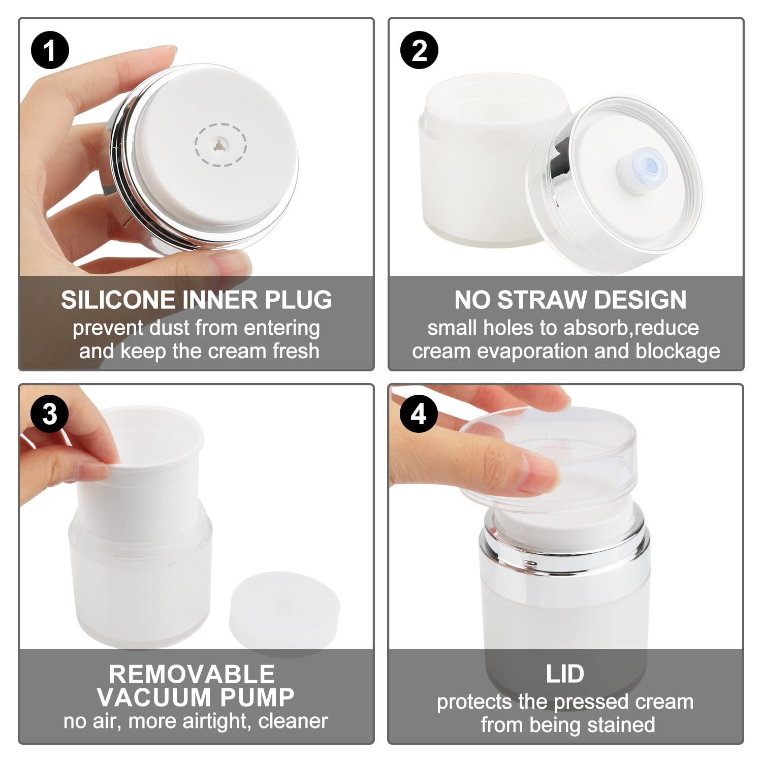 Dmuuudm 4 Pack 1 Oz/30Ml Airless Pump Jar,Empty Refillable Acrylic Vacuum Cosmetic Face Cream Jar With Press Pump,Portable Airle