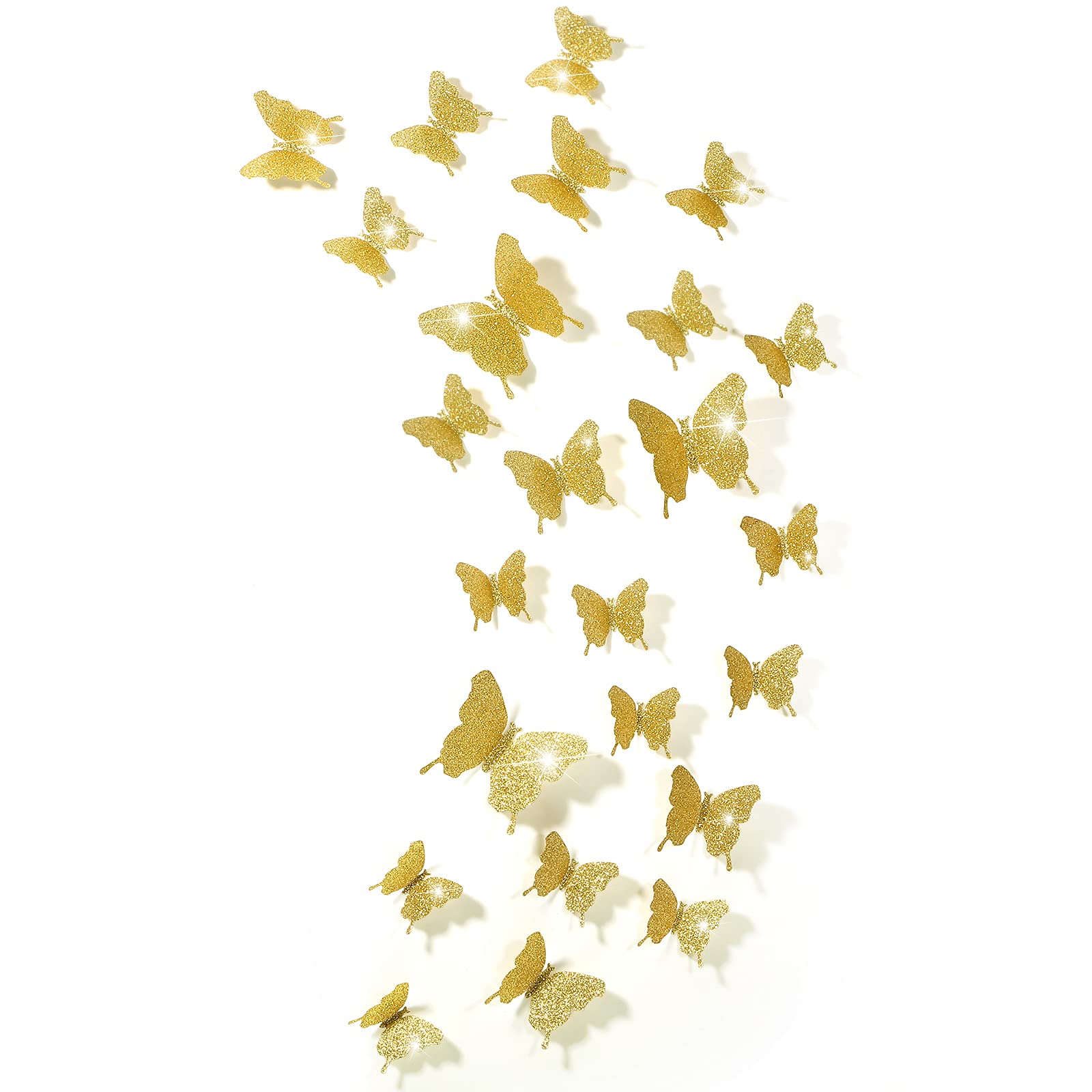 48 Pieces Butterfly Wall Decor Diy Mirror 3D Butterfly Stickers Removable Decals For Home Bedroom Bathroom Living Room Decor(Gli