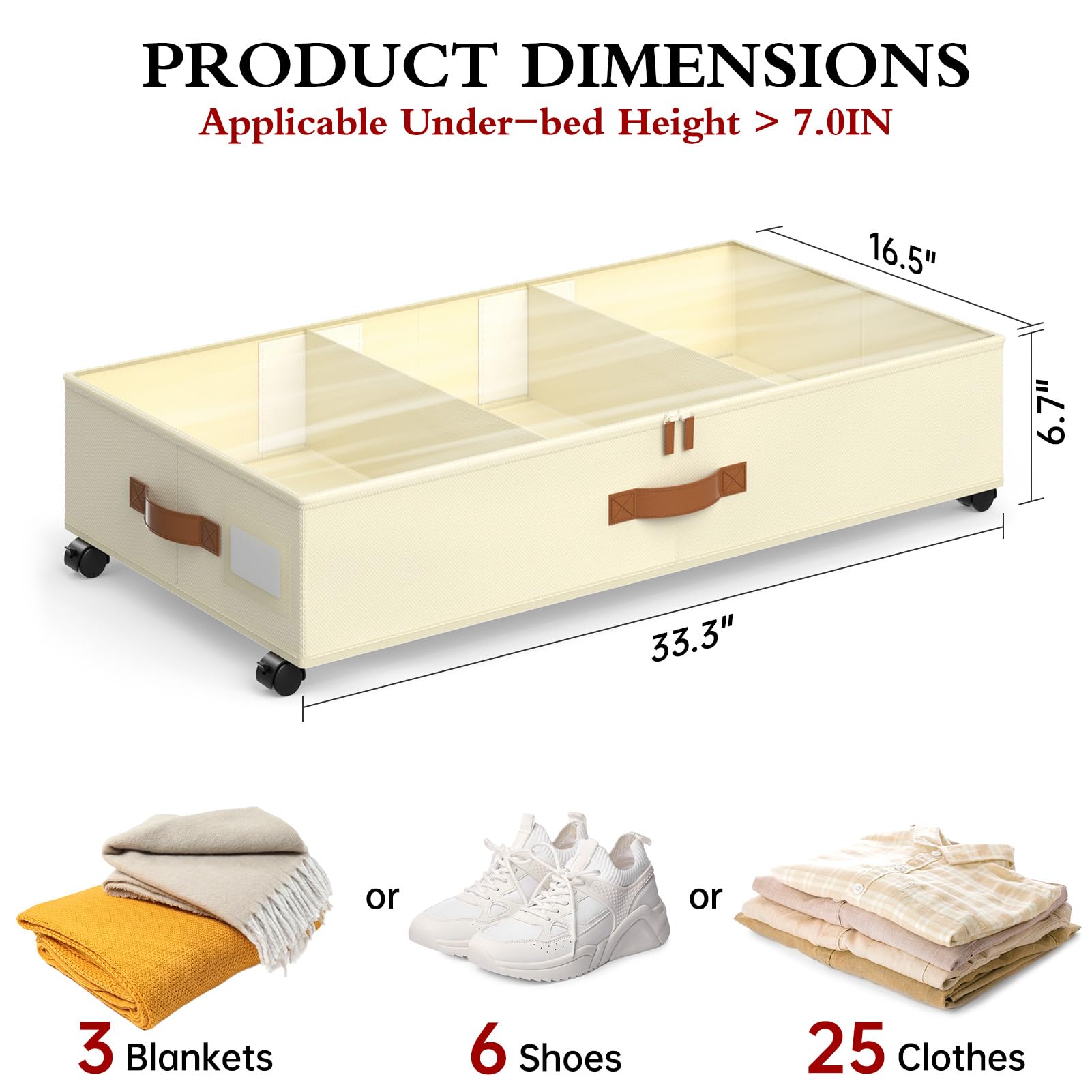 Yecaye Under Bed Storage with Wheels, 2Pack Under Bed Storage Containers, Under Bed Shoe Storage with Dividers & Clear Window, U