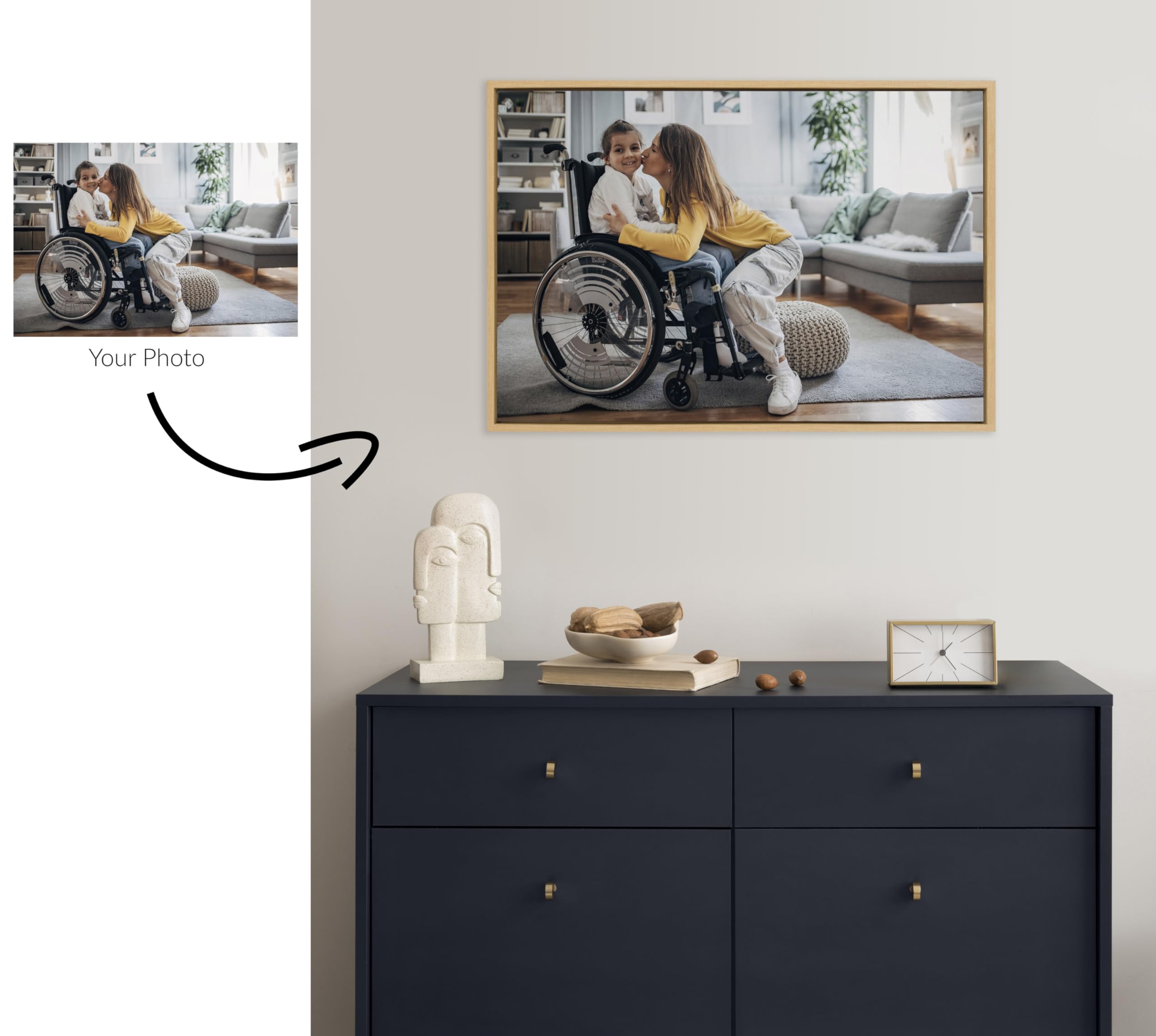 Kate And Laurel Sylvie Custom Printed Framed Canvas Wall Art, 33X23 Natural, Personal Canvas Print With Your Photos For Bedroom
