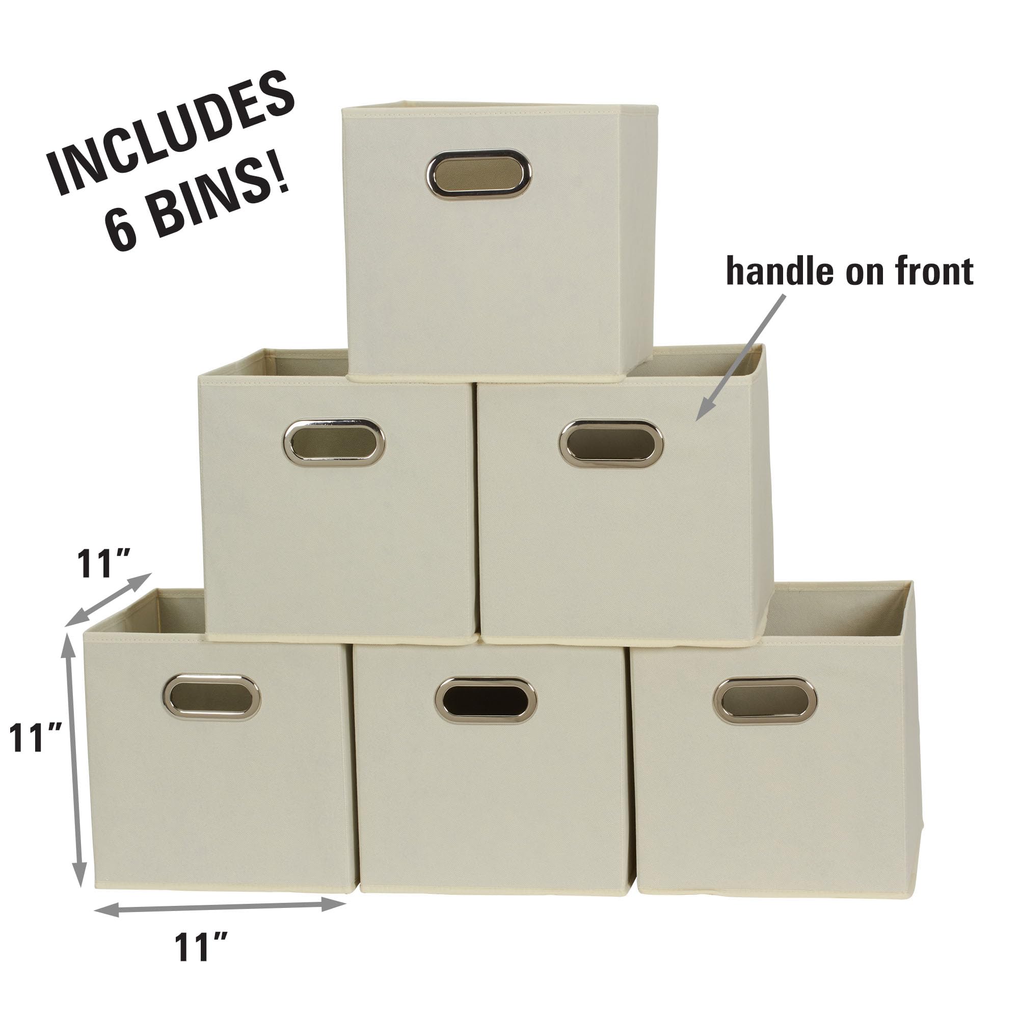 Household Essentials Foldable Fabric Storage Bins, Set of 6 Cubby Cubes, 11”x11”x11”, Cream, Model 82-1