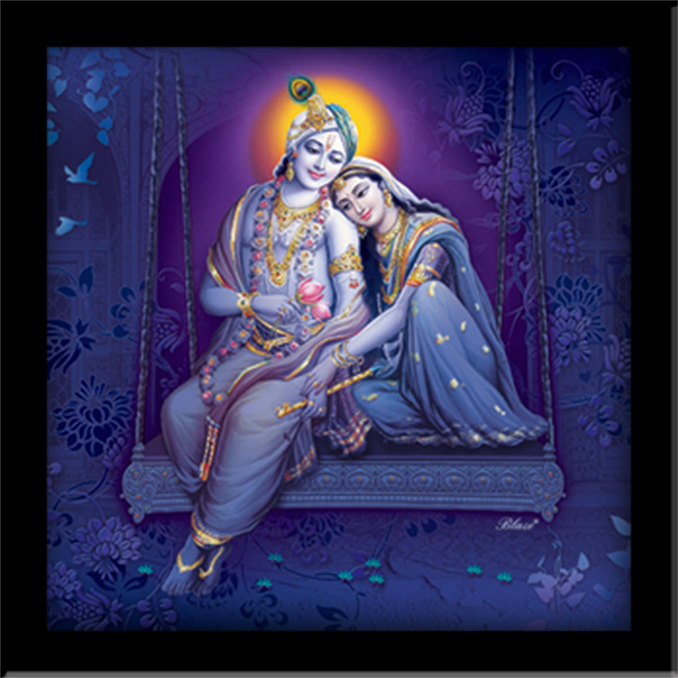 Lifehaxtore Krishna Radha Art Framed Painting | Ready To Hang | - (Wooden Frame, 12Inch X 12 Inch)