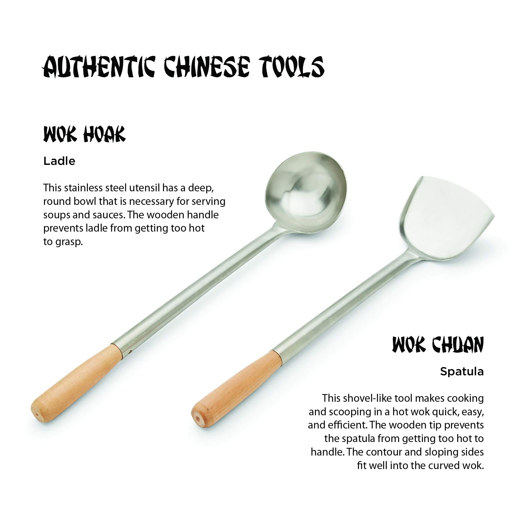 Fox Run Spatula & Ladle Wok Utensil Set, Set Of 2, Traditional Handles, Silver