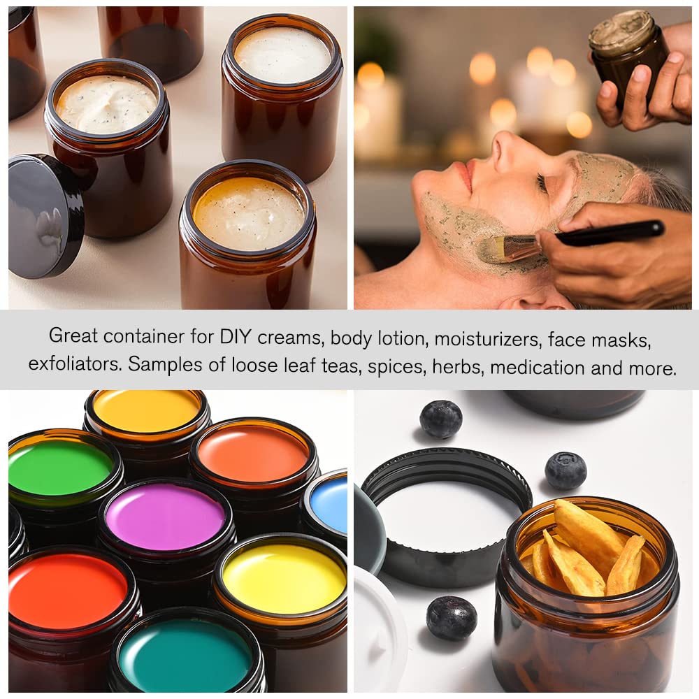 4 Oz Small Glass Containers With Black Lids, Tecohouse 2 Pack Amber Glass Jars & Inner Liners, Mini Travel Toiletries Container