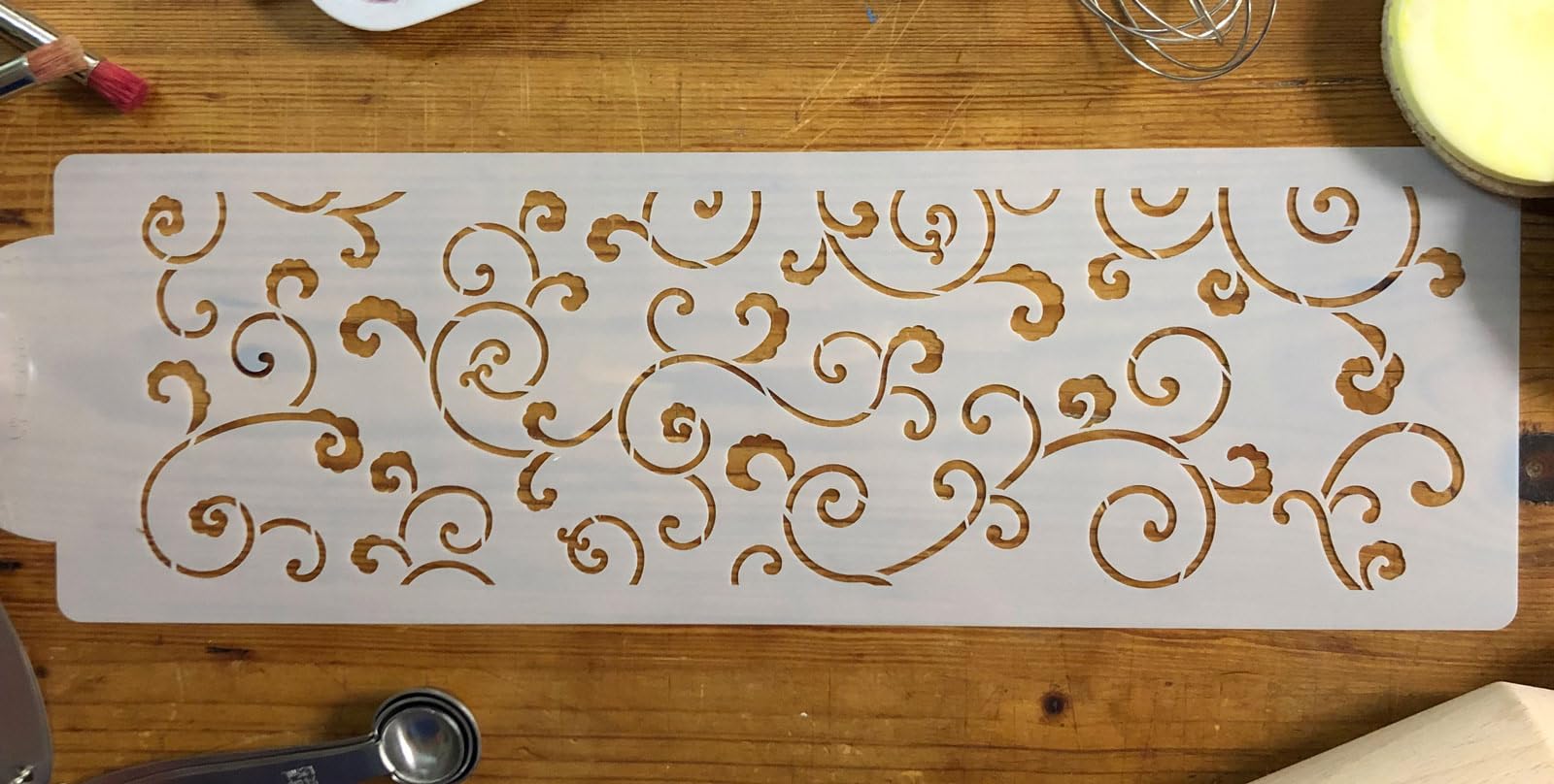 Designer Stencils Leafy Scroll Cake Stencil, Beige/Semi-Transparent