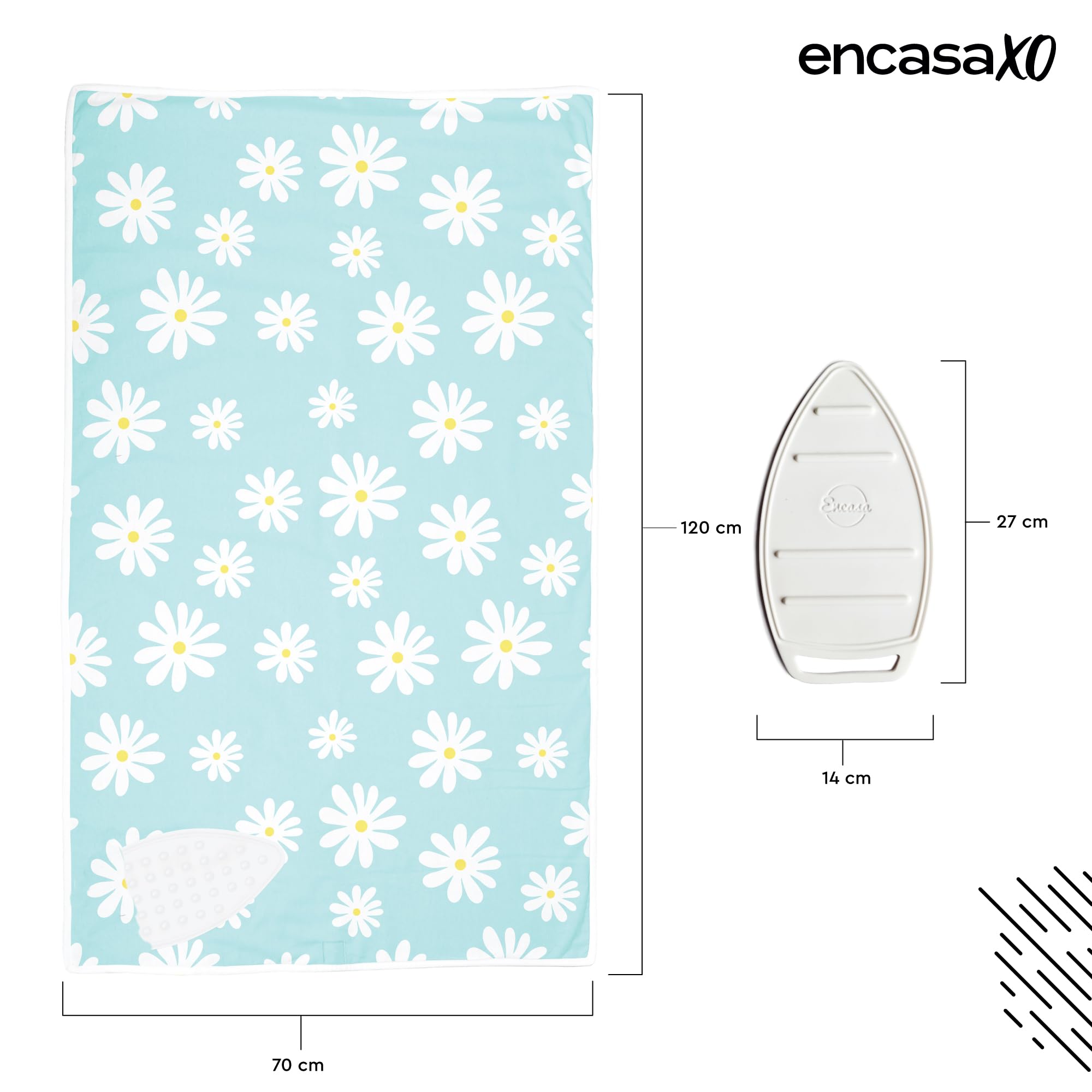 Encasa Homes Ironing Mat/Pad (Large 47 x 28 inch) with 3mm Padding & Silicone Iron Rest for Steam Pressing on Tabletop or Bed - Heat Resistant  Portable  Quilting & Travel Blanket - Daisy Blue