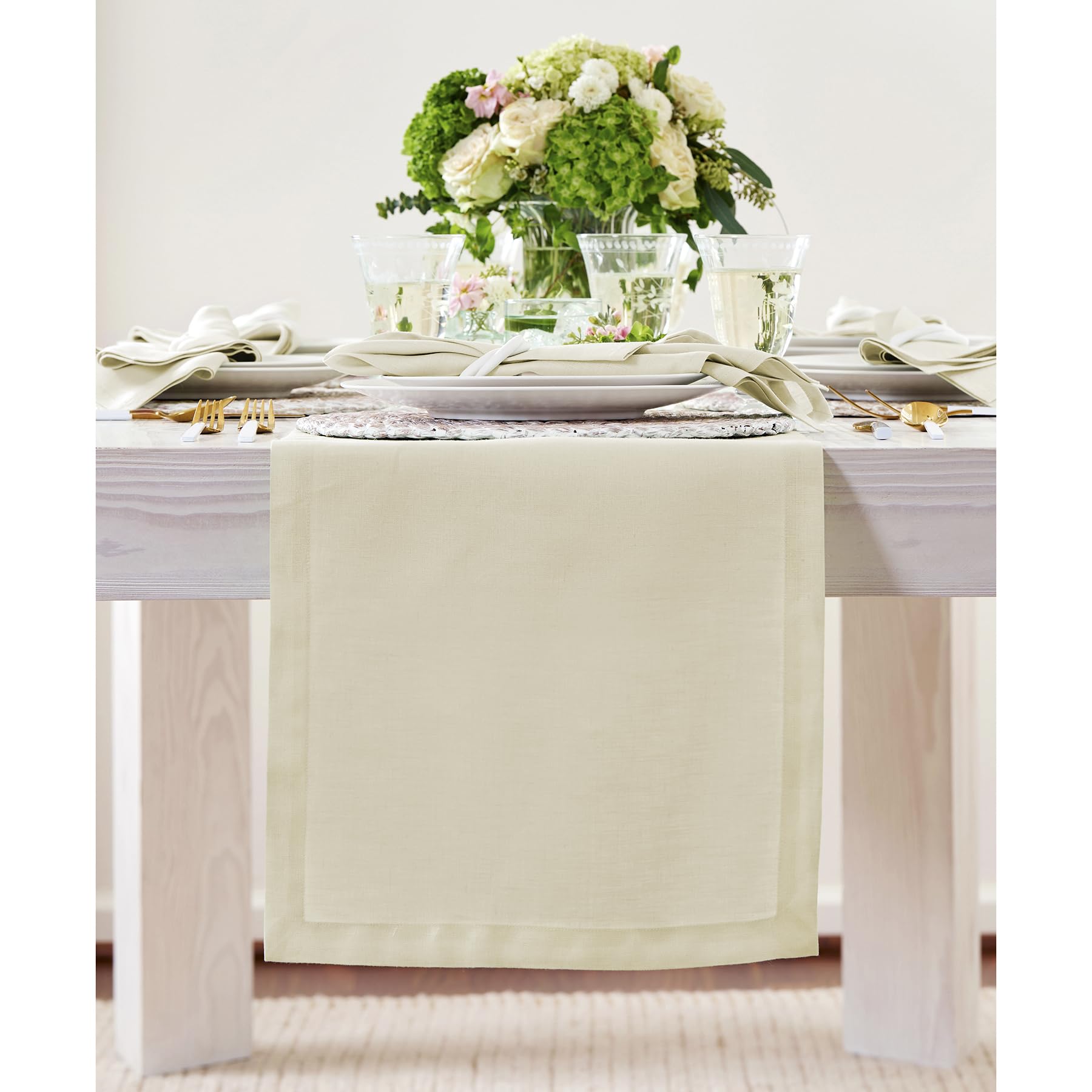 Solino Home Linen Table Runner 120 Inches Long - 100% Pure Linen Birch Table Runner 14 x 120 Inch for Fall, Autumn, Thanksgiving