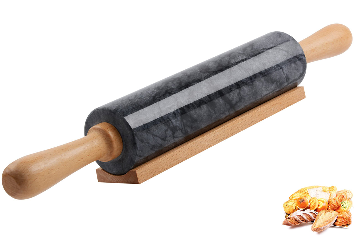 Siparui Marble Rolling Pin With Wooden Cradle Thick Handle Set For Baking,18.5 Inch Premium Quality Polished Roller For Pizza Do