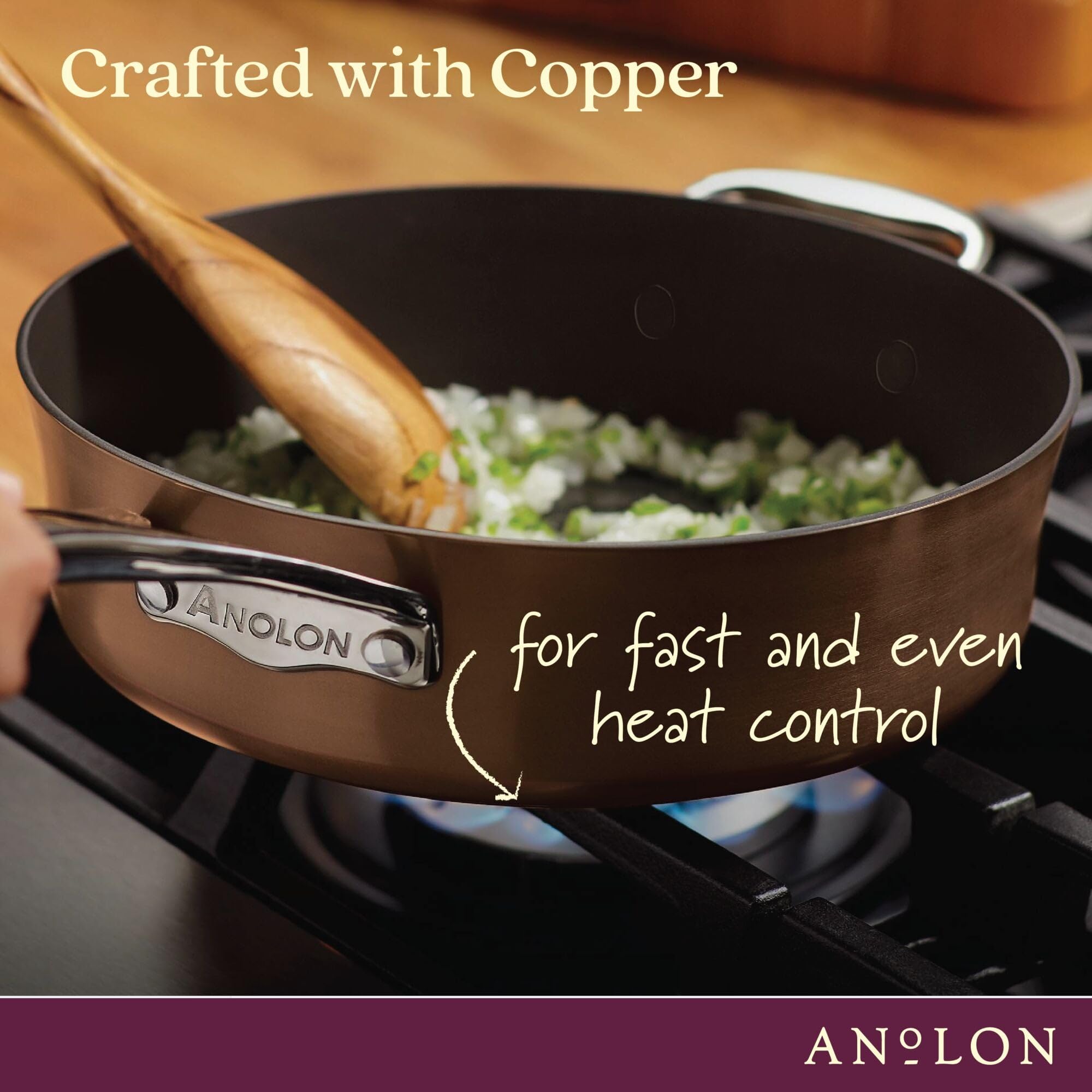 Anolon Nouvelle Copper Hard Anodized Nonstick Pots and Pans, Cookware Set (11 Piece), Sable
