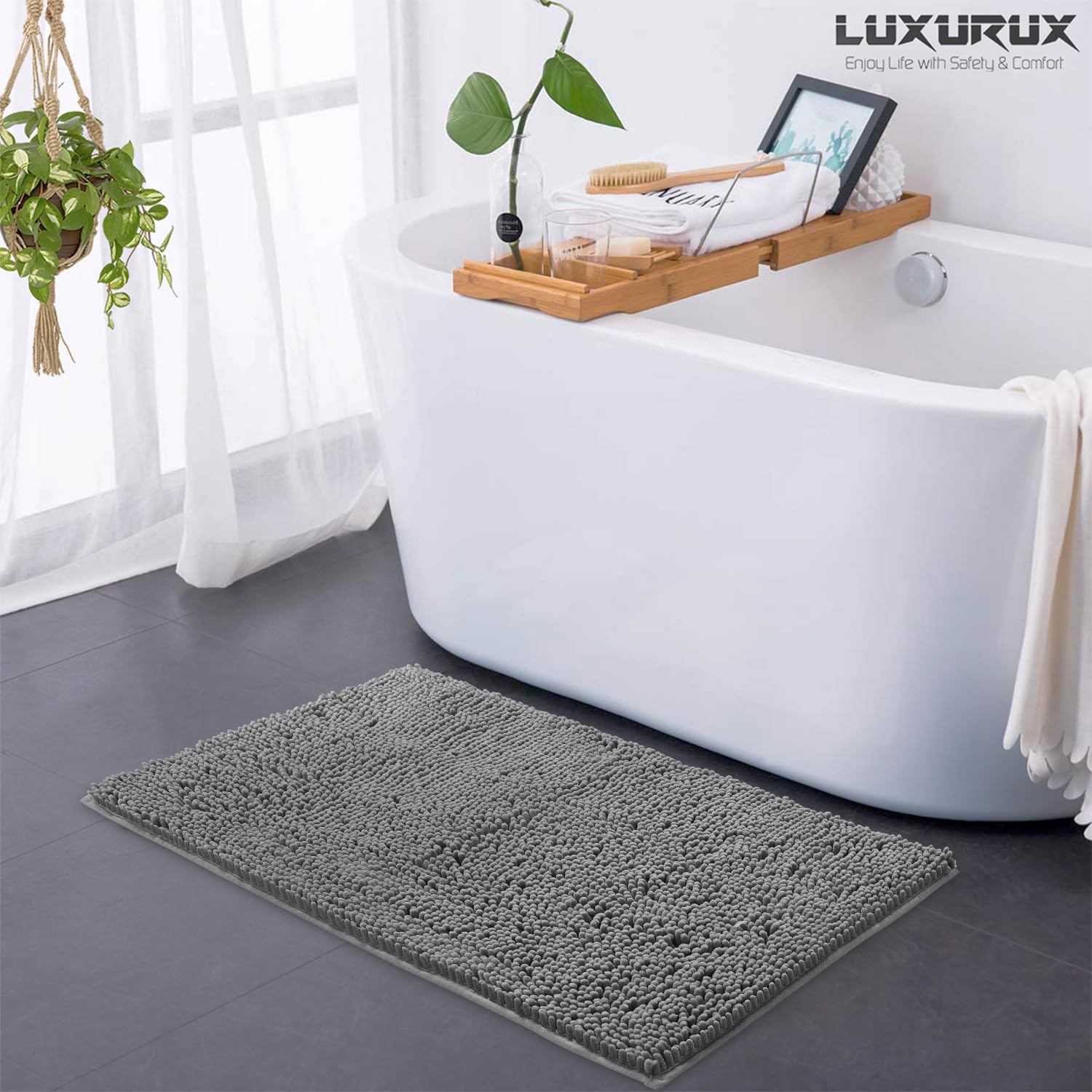 Luxurux Bathroom Rug Mat Set-Extra-Soft Plush Bath Mat Shower Bathroom Rugs Chenille Microfiber Material, Super Absorbent Light