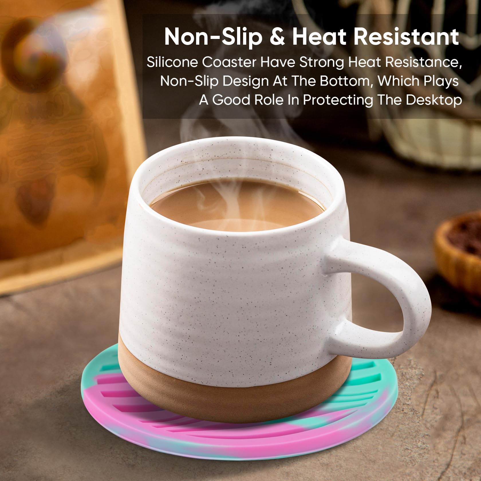 Kehouxre 6 Pack Drink Coasters,Coasters For Drink With Holder,Non-Slip Silicone Coasters,Rubber Coasters Live For Hot Or Cold Dr