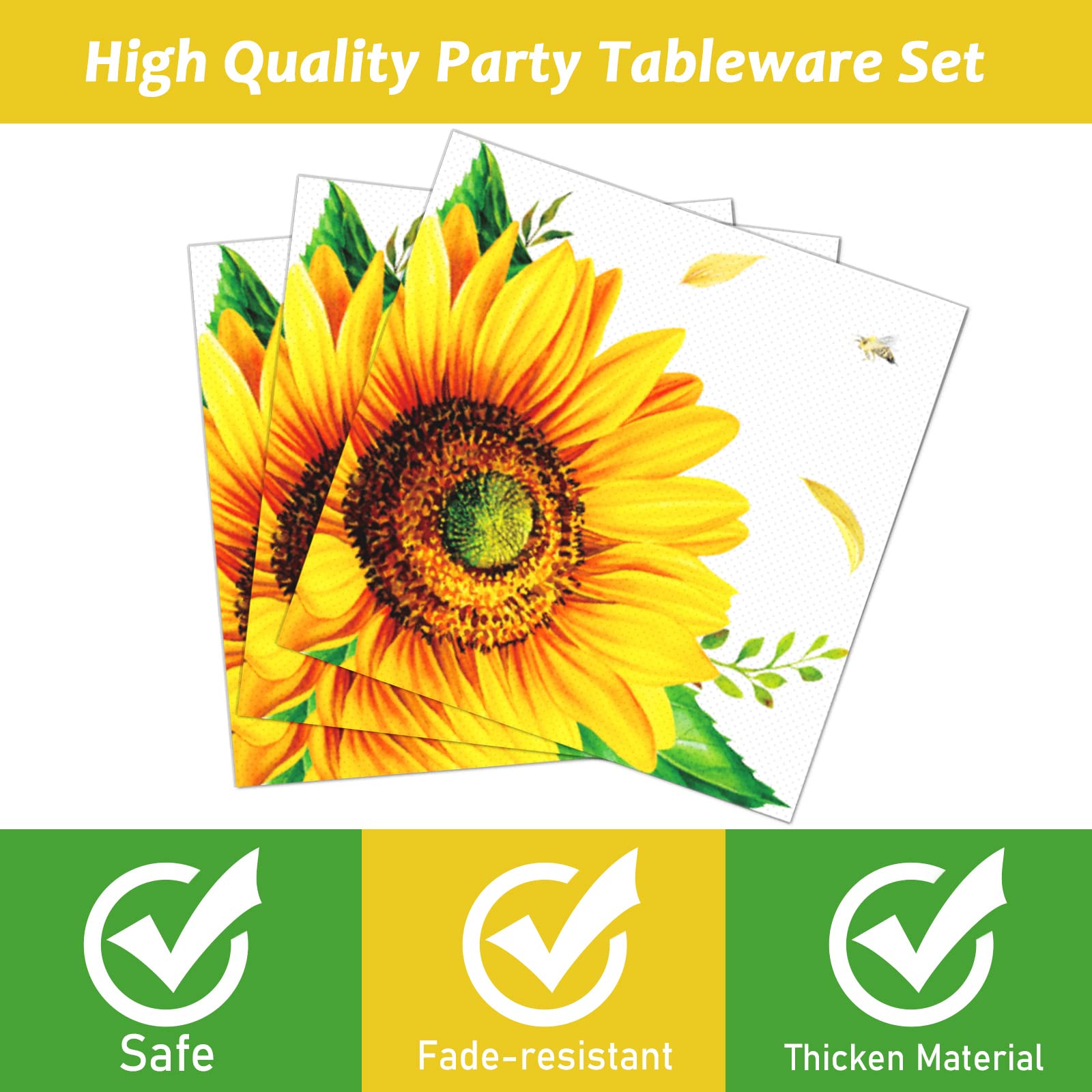 96 Pcs Sunflower Party Supplies Sunflower Themed Party Decoration Sunflower Party Tableware Set Kids Party Paper Plate Napkin Fo