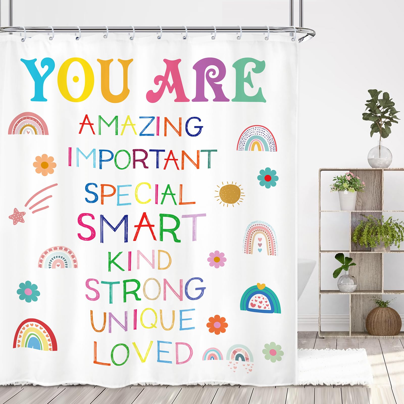 Kalmico Girls Quotes Inspirational Shower Curtain 60Wx72L Inch Rainbow You Are Motivational Positive Kids Nursery Bathroom Set A