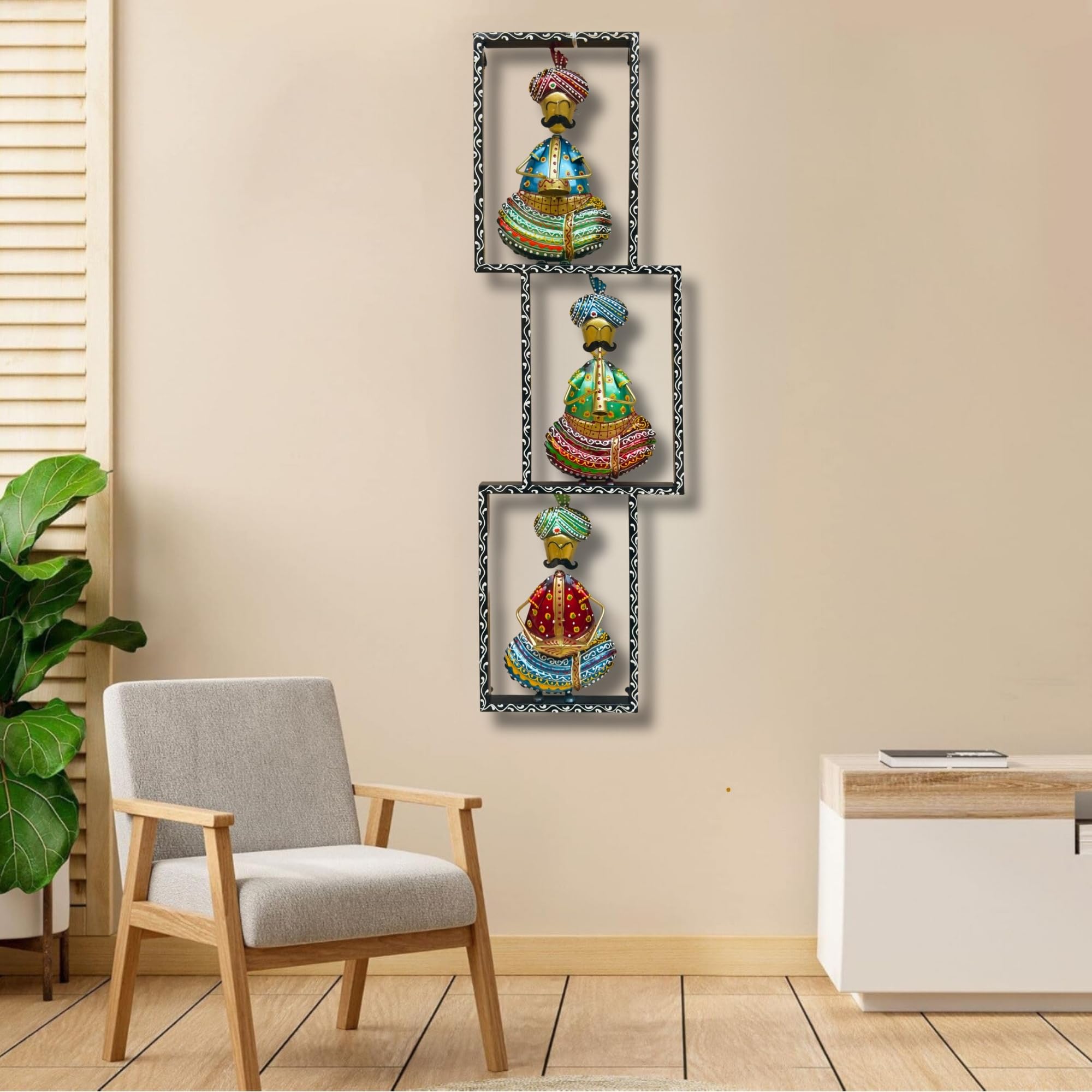 RSN Metal Wall Decor Rajasthani 3 moustache Musicians Wall Art/Wall Hanging For Living Room/Bedroom Size-37 x11 Inch