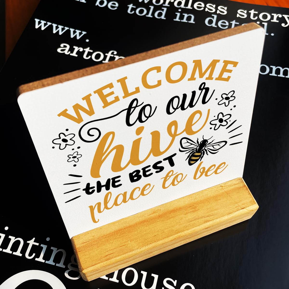 Bee Decor, Bee Hive Decor, Welcome to Our Hive Wooden Plaque Sign Desk Decoration Welcome Sign for Farmhouse Kitchen Home Office