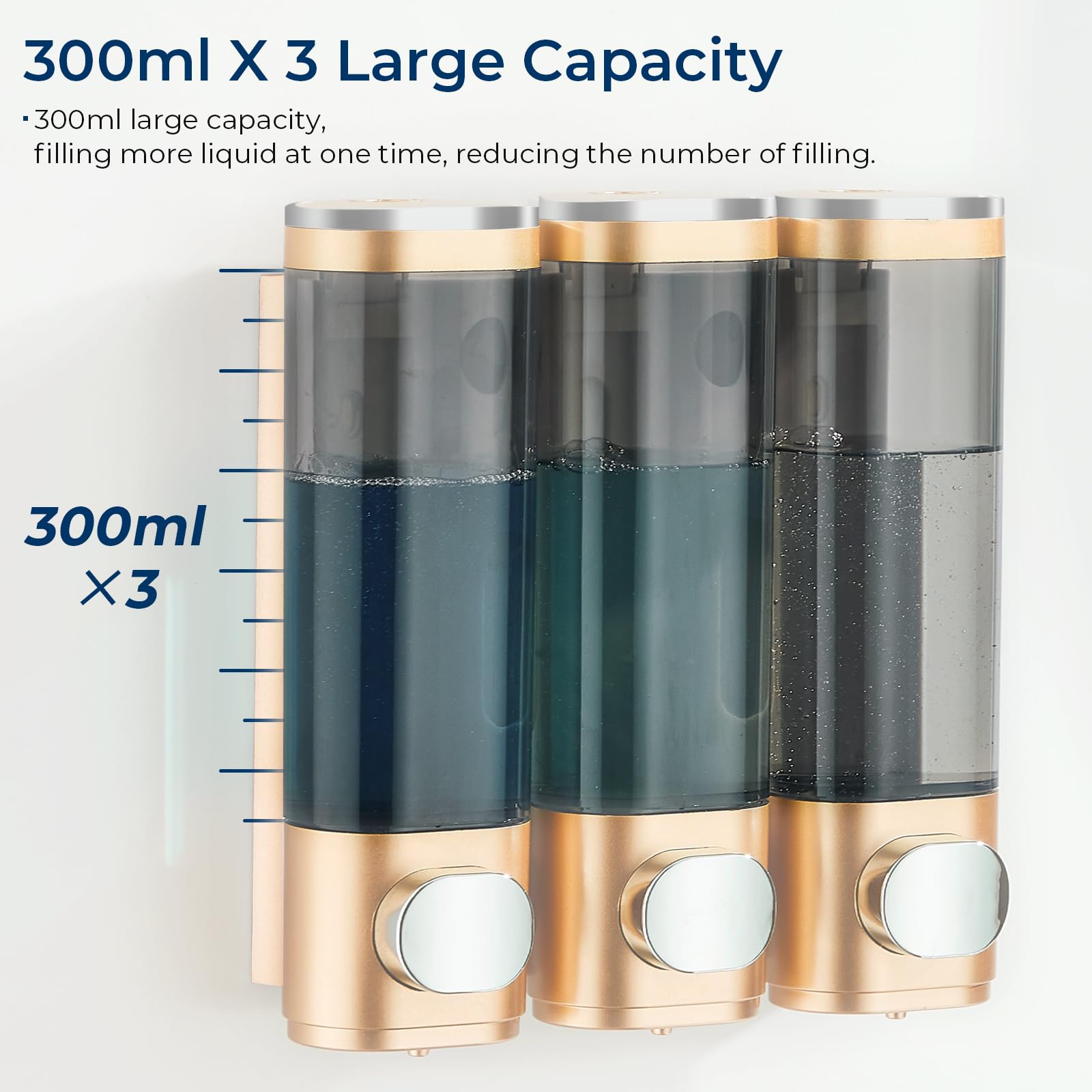 Pollock Shampoo And Conditioner Dispenser, Shower Soap Dispenser 3 Chamber No Drill Shampoo Dispenser For Shower Wall Mounted Sh