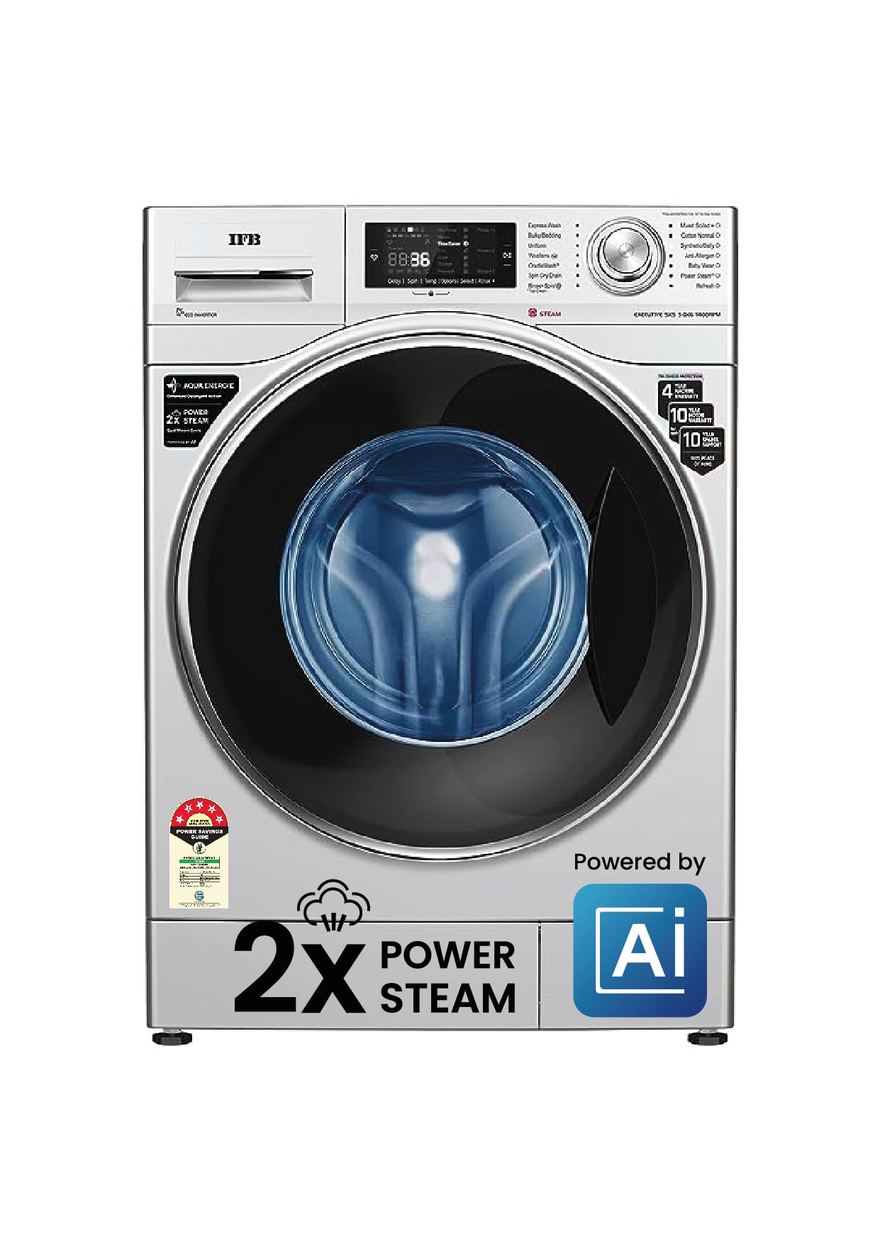Ifb 9 Kg 5 Star Ai Powered Front Load Washing Machine, 2X Power Steam (Executive Sxs Id 9014, 2023 Model, Silver, InBuilt Heate