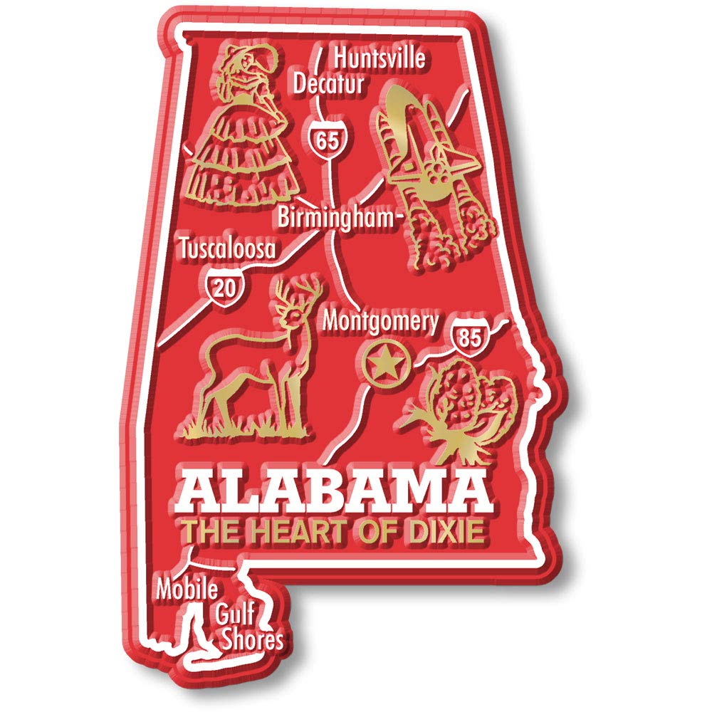 Alabama Giant State Magnet By Classic Magnets, 2.5'' X 3.8'', Collectible Souvenirs Made In The Usa