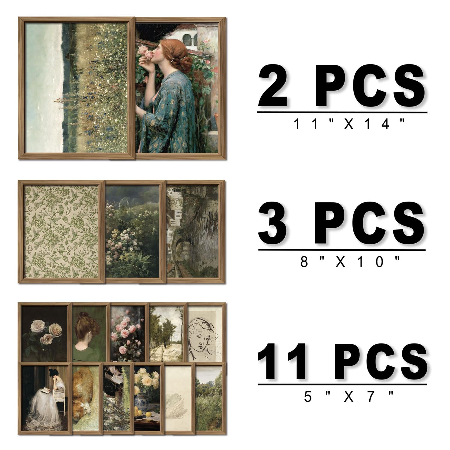 Anerza 16 Pcs Framed Vintage Wall Art Decor, French Country Wall Prints For Bedroom, Gallery Wall Frame Set, Farmhouse Posters F